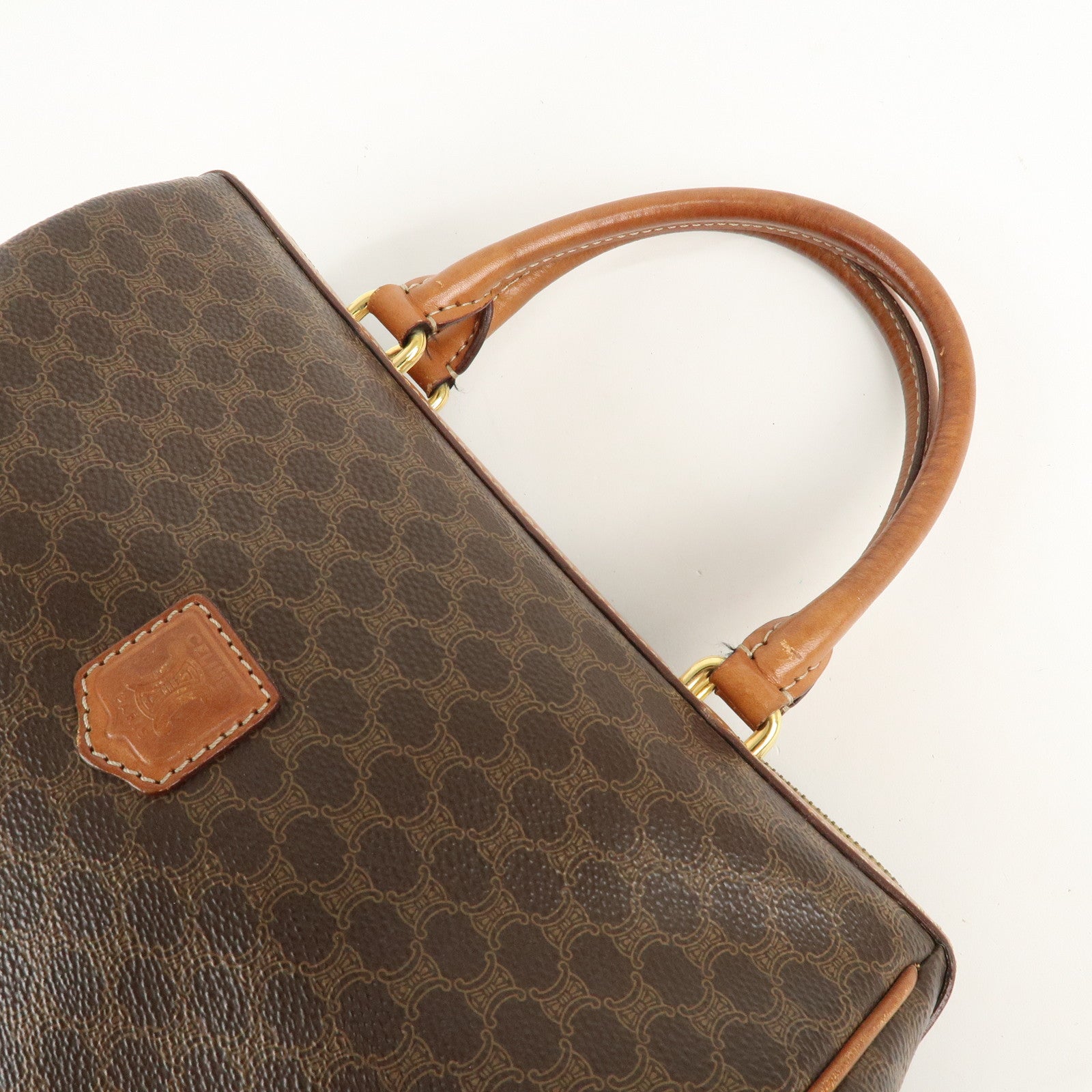 CELINE Macadam PVC Leather Boston Bag Hand Bag Brown Used