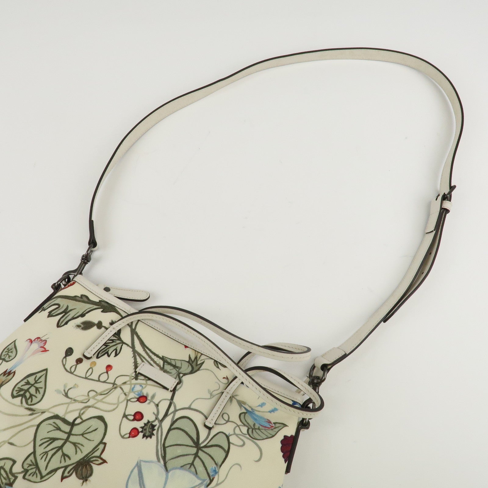 GUCCI Flora Canvas Leather 2WAY Hand Bag Ivory 353440 Used