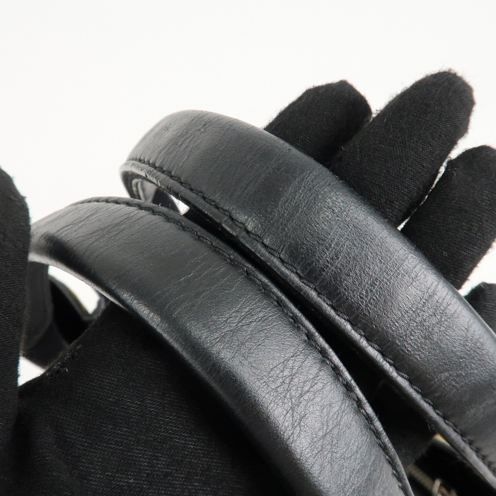 BALENCIAGA Navy Cabas S Canvas Leather Tote Bag Leopard 339933 Used