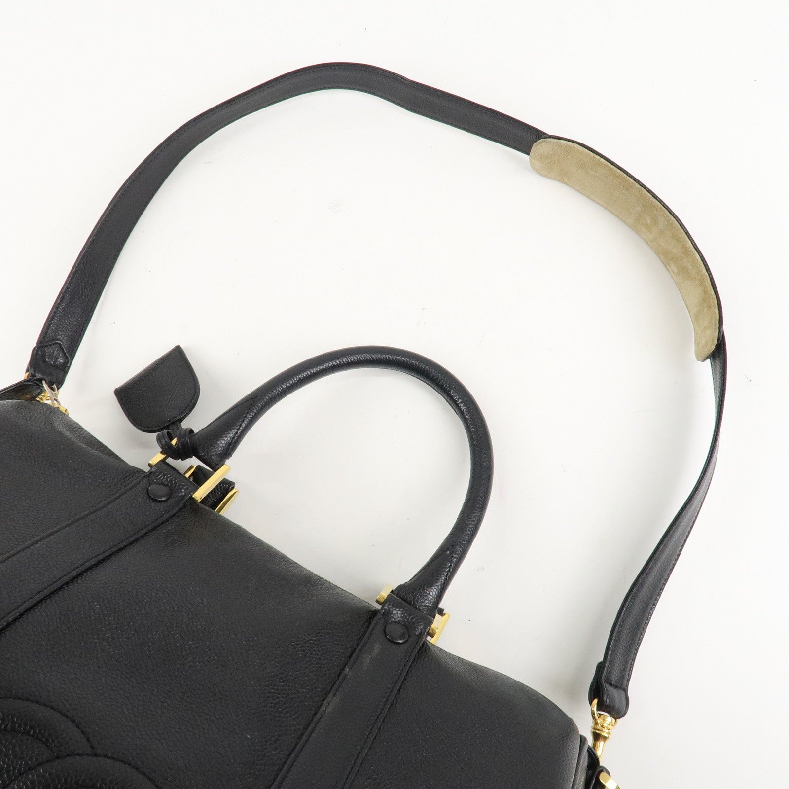 CHANEL Caviar Skin 2Way Boston Bag Hand Bag Black Used