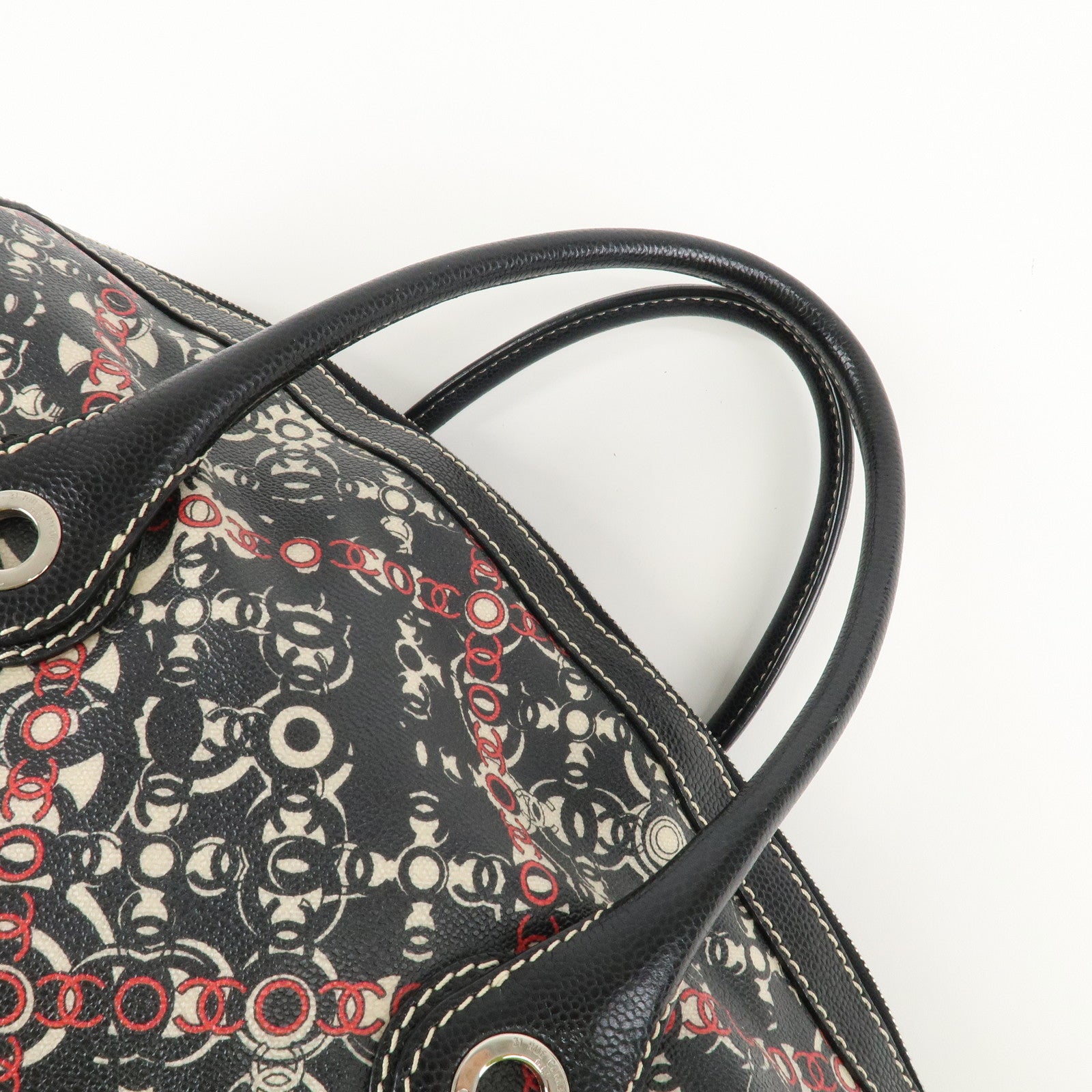 CHANEL COCO Travel PVC Leather Boston Bag Black Silver HDW Used