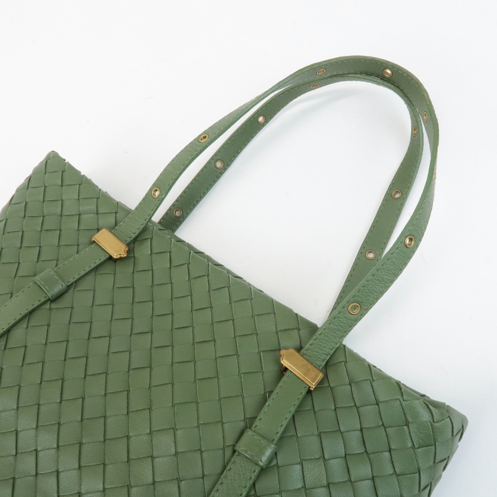 BOTTEGA VENETA Intrecciato Leather Tote Shoulder Bag Green 162937 Used