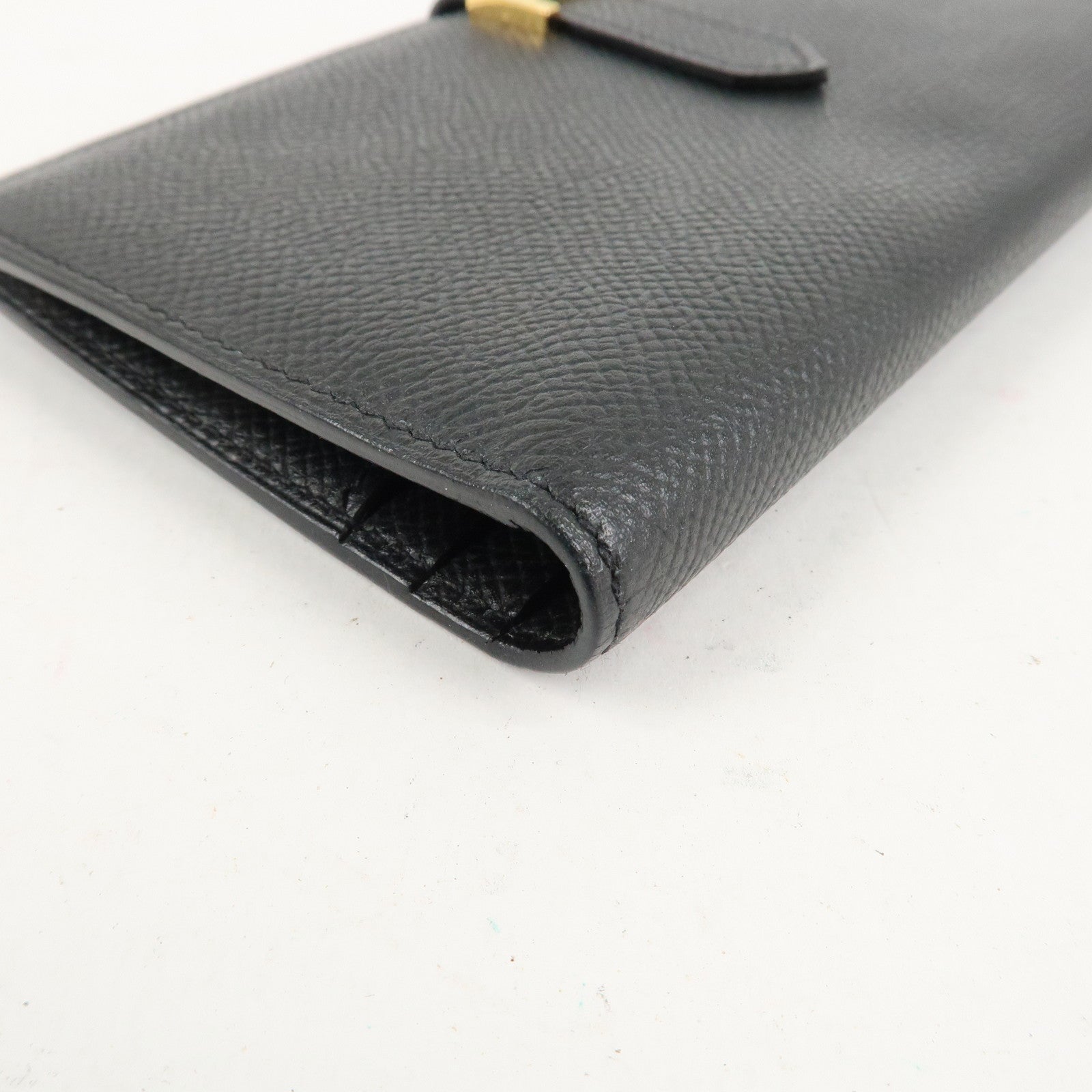 HERMES Leather Bearn Long Wallet M Stamped (around 2009) Black Used