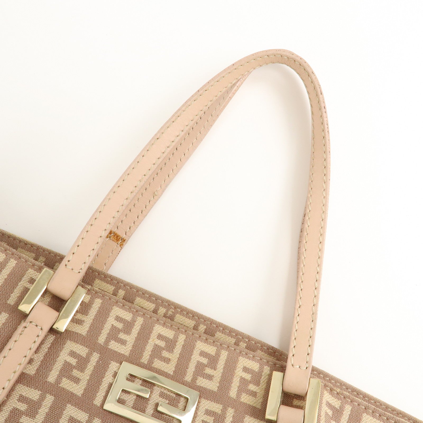 FENDI Zucchino Canvas Leather Tote Bag Pink Beige 8BH133 Used