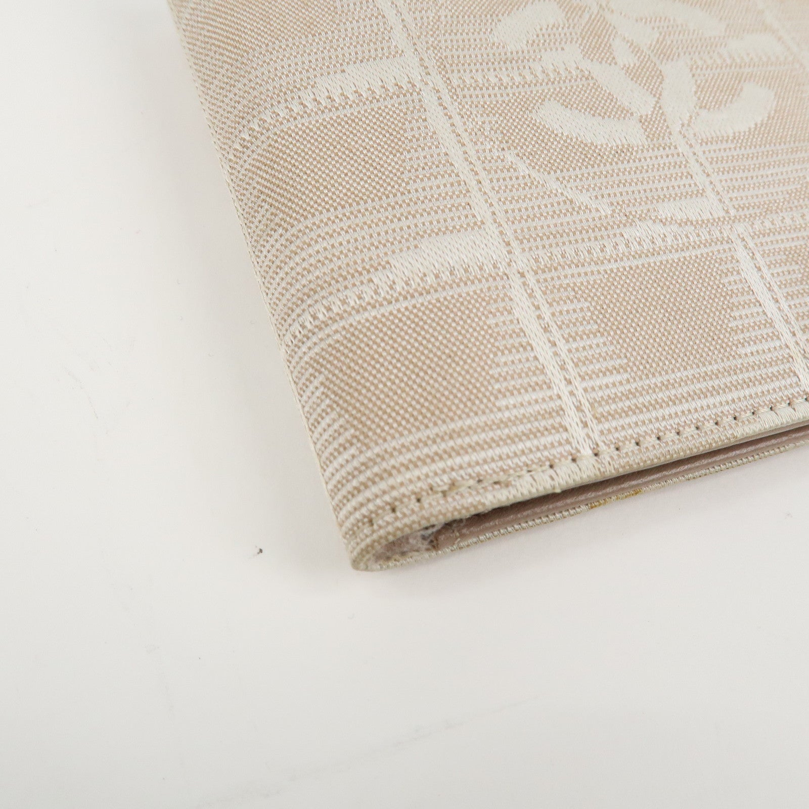 CHANEL New Travel Line Nylon Jacquard Bi-hold Compact Wallet Beige Used