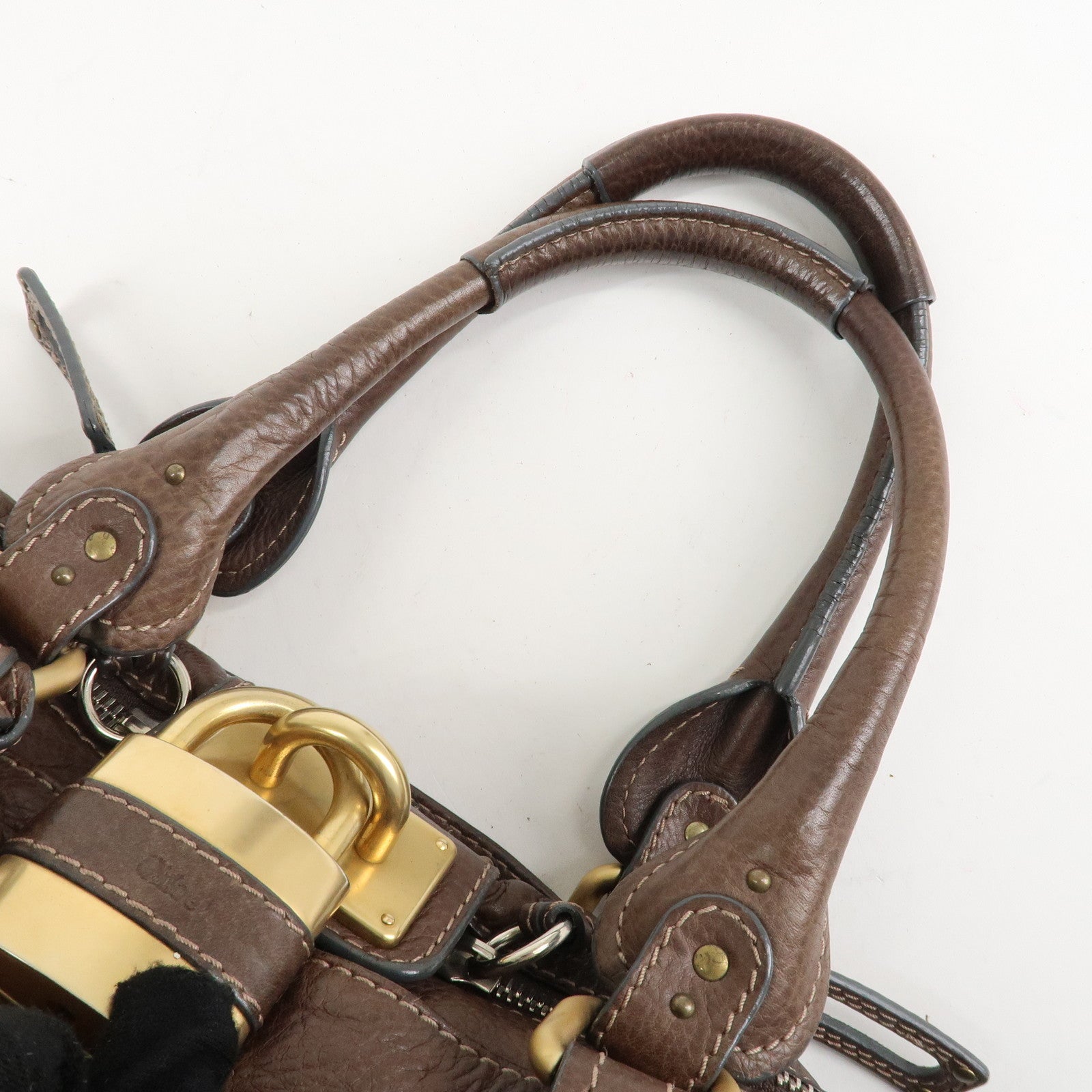 Chloe Paddington Leather Hand Bag Shoulder Bag Medium Brown Used