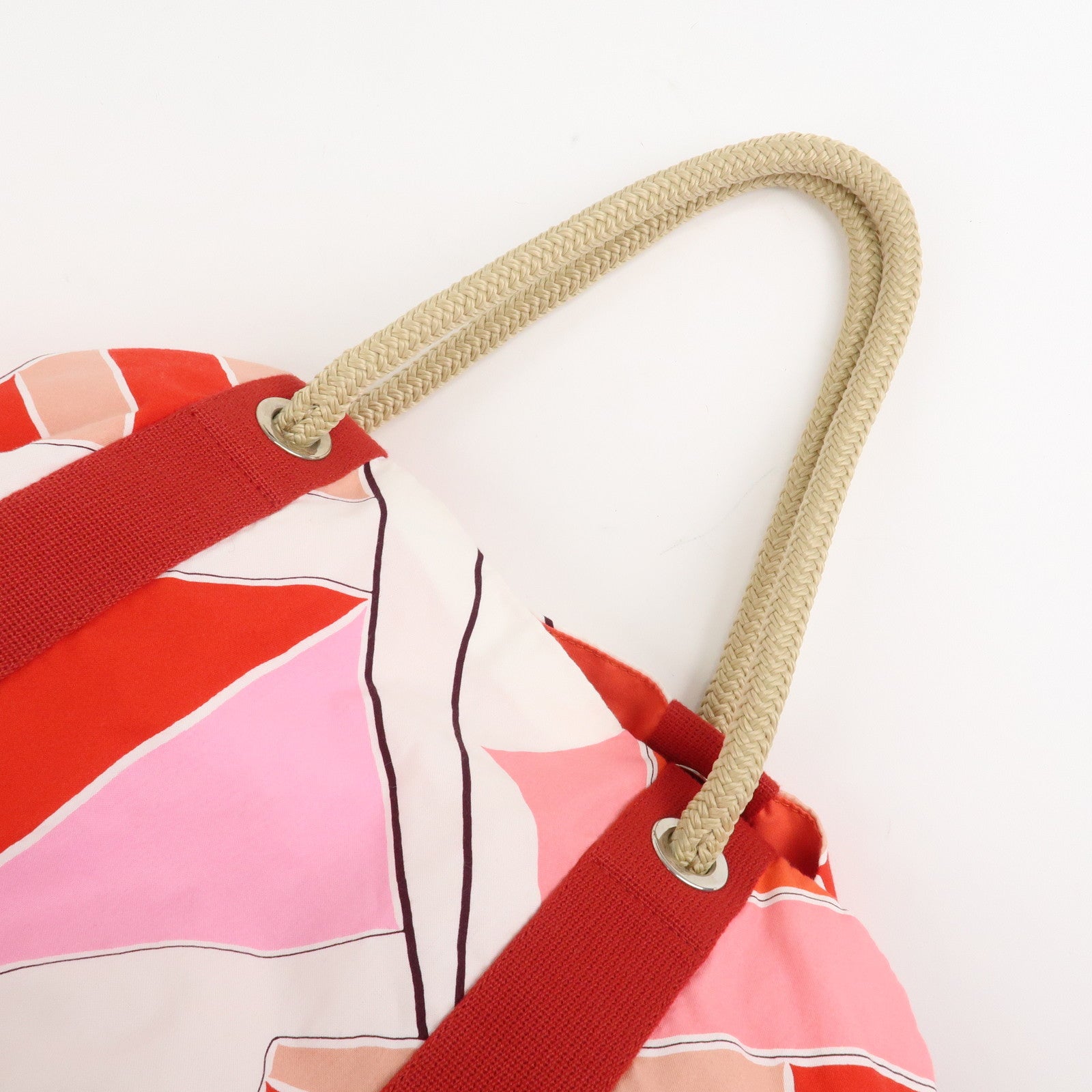 HERMES Cotton Beach Bag Cabas Drapeaux au vent Pink Used