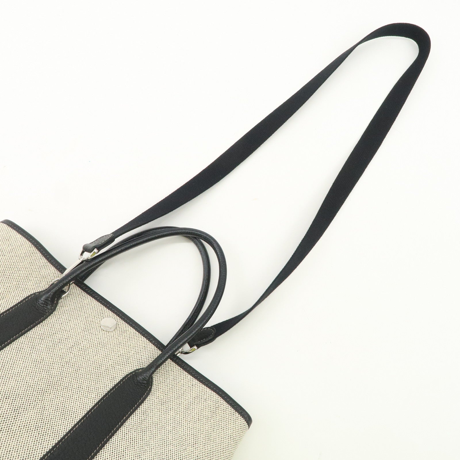 HERMES Toile Ash Buffle Garden Party TPM Stamped Tote Bag Natural Used