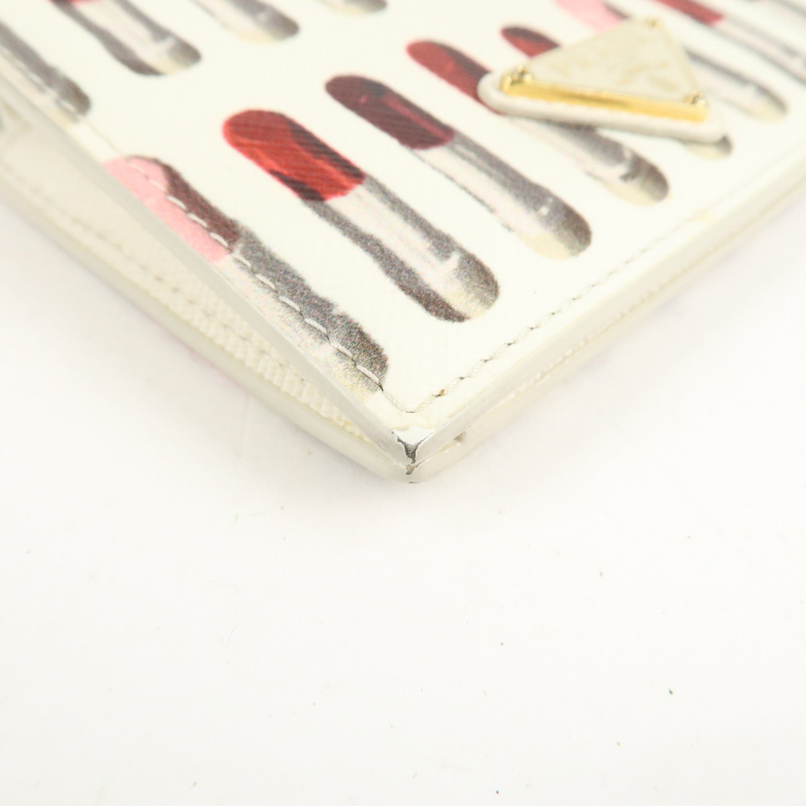 PRADA Logo Leather Lip Design Bi-Fold Wallet Ivory Used