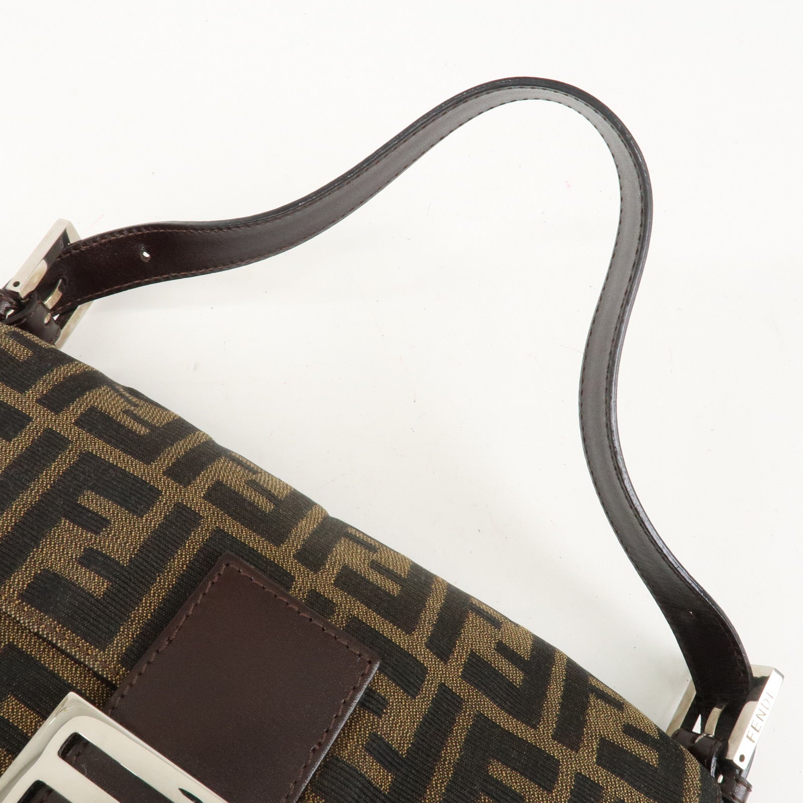 FENDI Mamma Baguette Zucca Canvas Shoulder Bag Brown Black 26424 Used