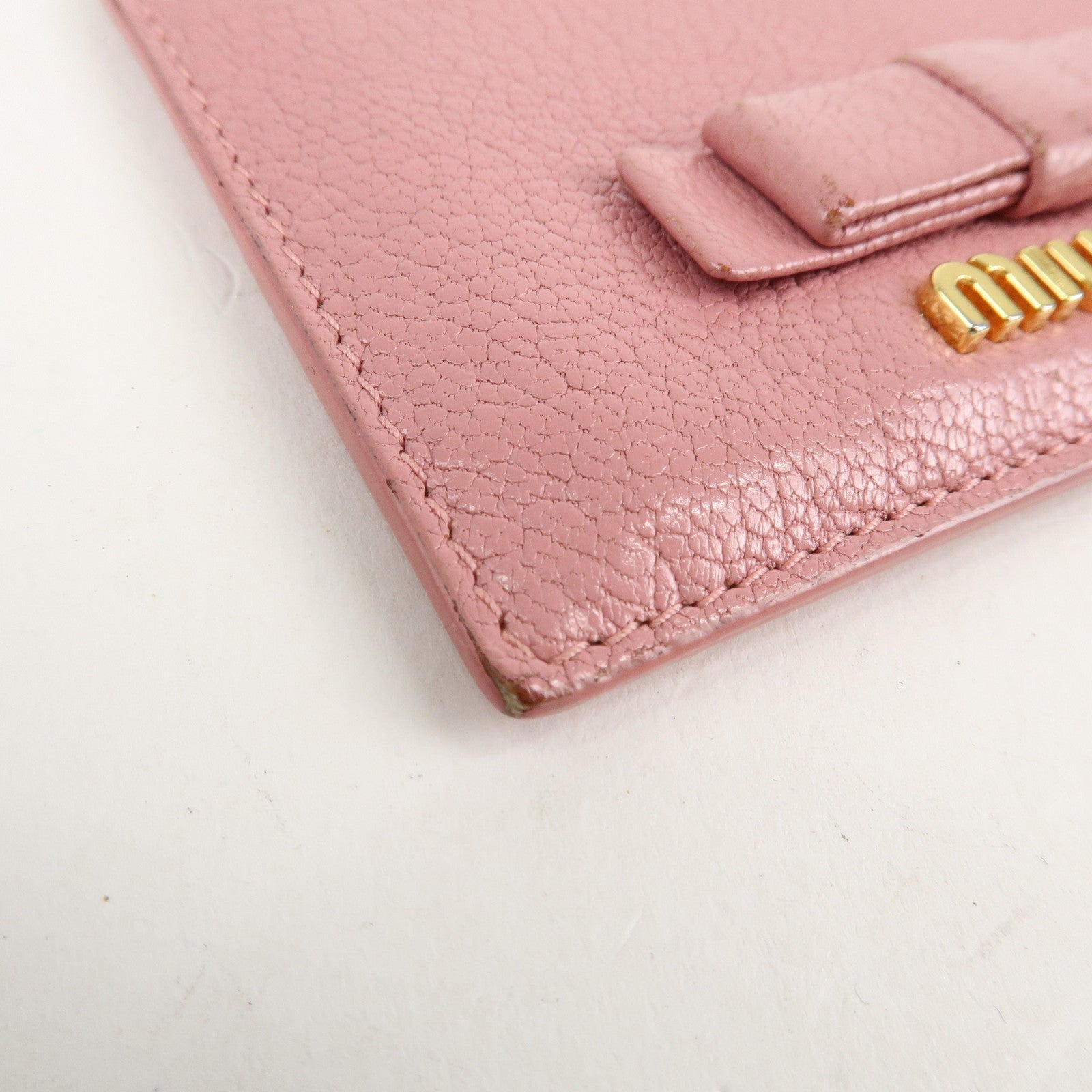MIU MIU Leather Ribbon Card Case Pink Used