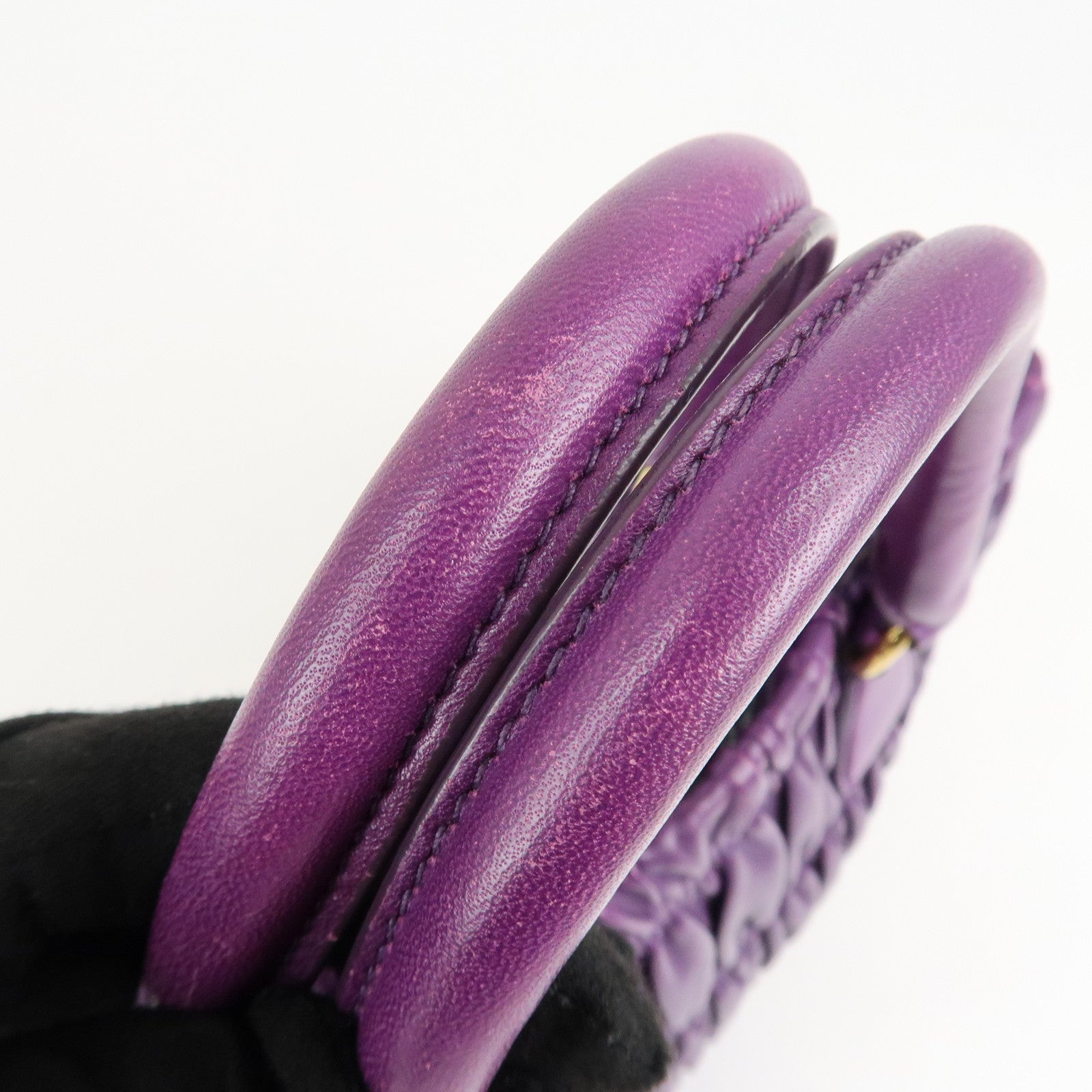 PRADA Leather Gathered Hand Bag Purple Gold Hardware BN2394 Used