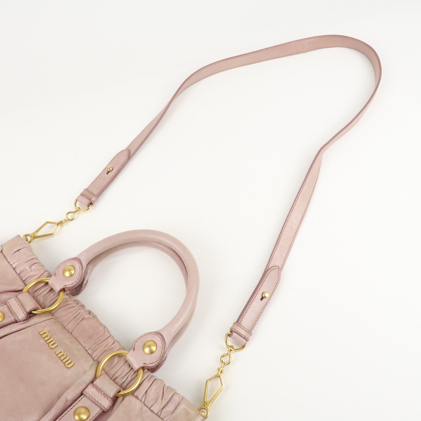 MIU MIU Logo Leather 2WAY Bag Shoulder Bag Hand Bag Pink Used