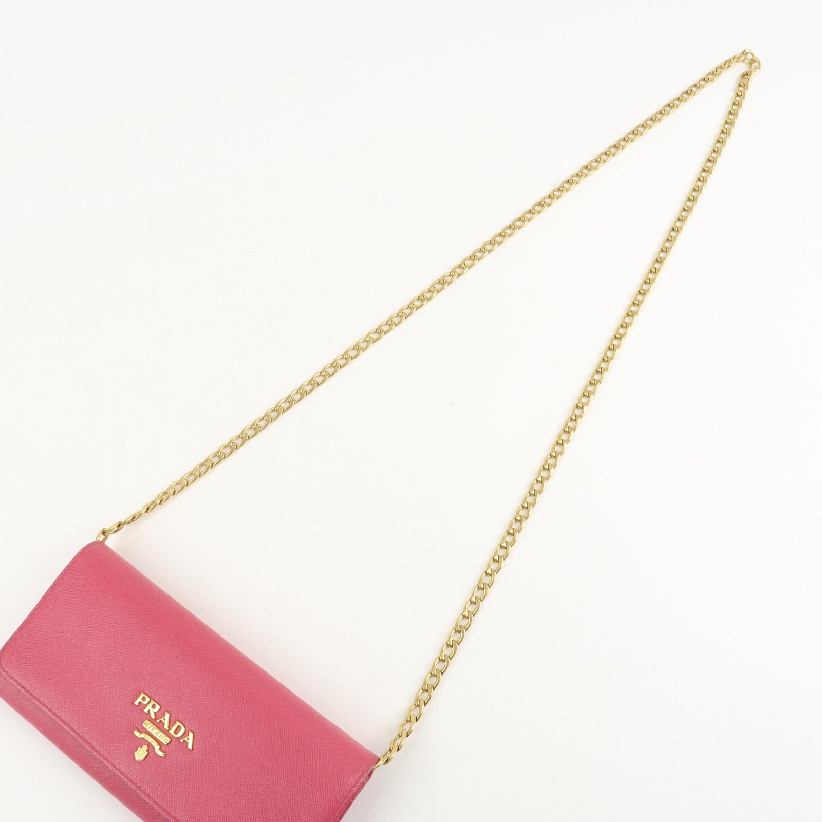PRADA Saffiano Metal Chain Wallet Shoulder Bag Pink 1DH002 Used