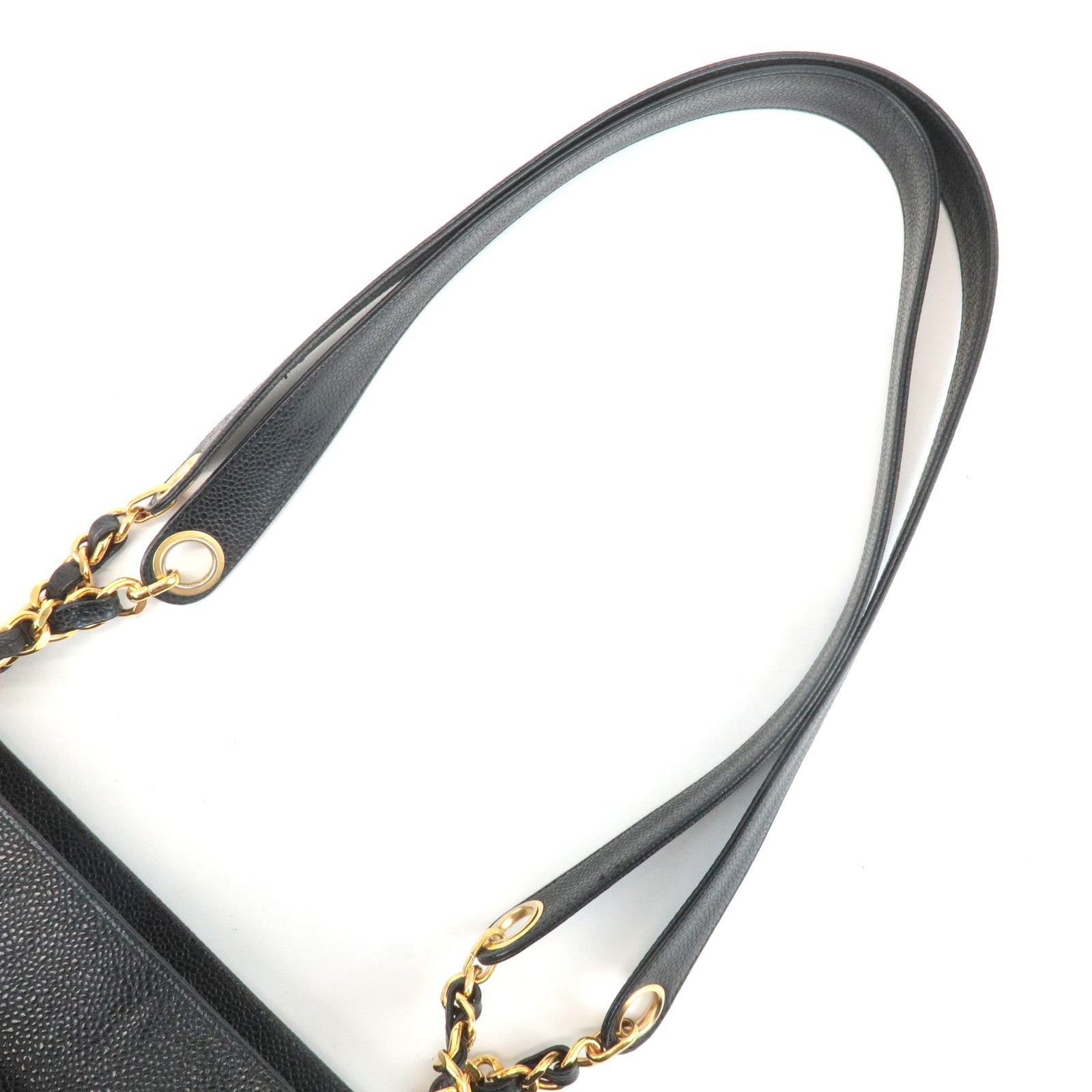 CHANEL Triple COCO Caviar Skin Tote Bag Black Gold Used