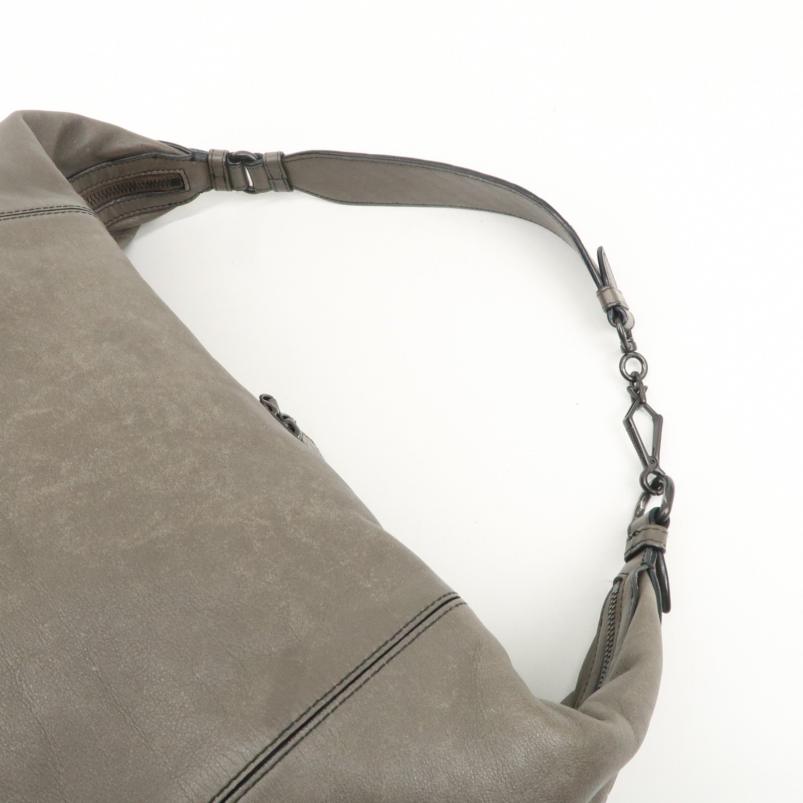 BOTTEGA VENETA Intrecciato Leather Shoulder Bag Greige Used