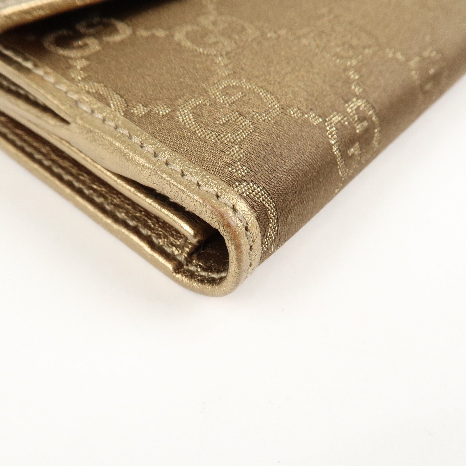 GUCCI Princy GG Satin Leather W Hook Bifold LongWallet 167464 Used