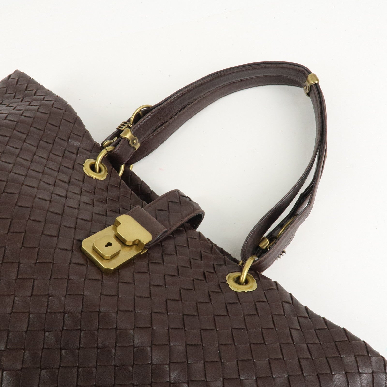 BOTTEGA VENETA Intrecciato Leather Tote Bag Dark Brown 162197 Used