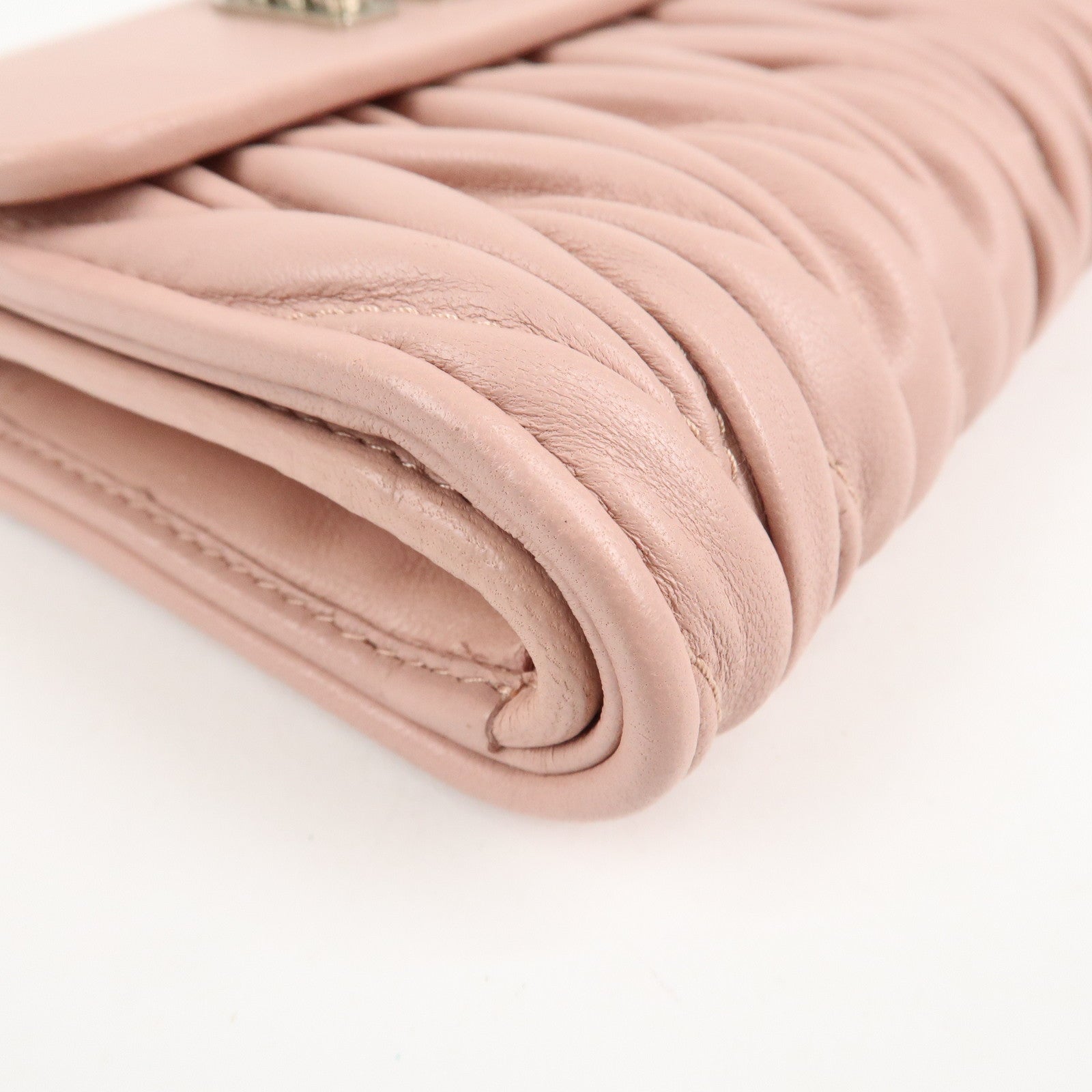 MIU MIU Matelasse Leather Tri-fold Wallet Pink Used