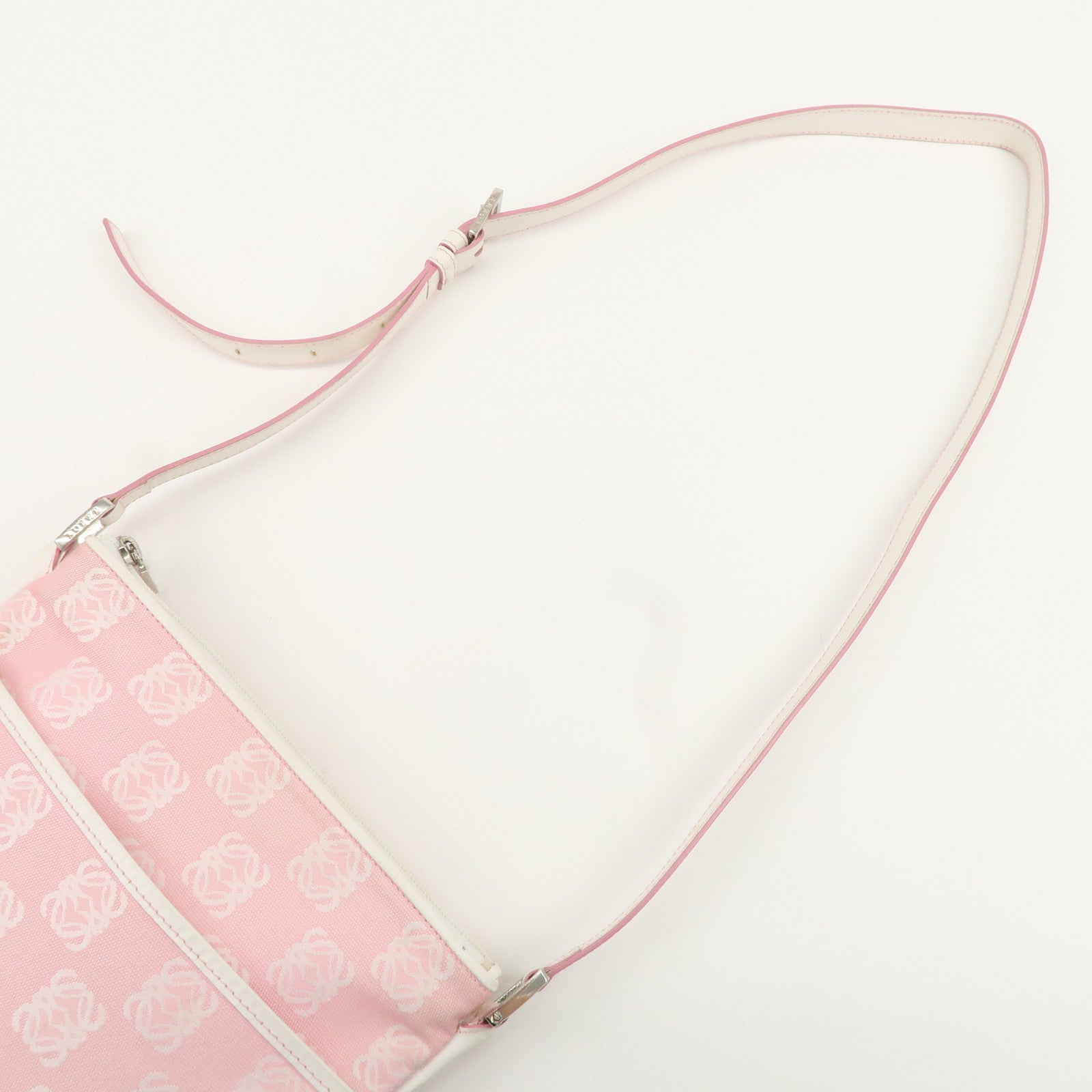 LOEWE Anagram Canvas Leather Shoulder bag Pink Used