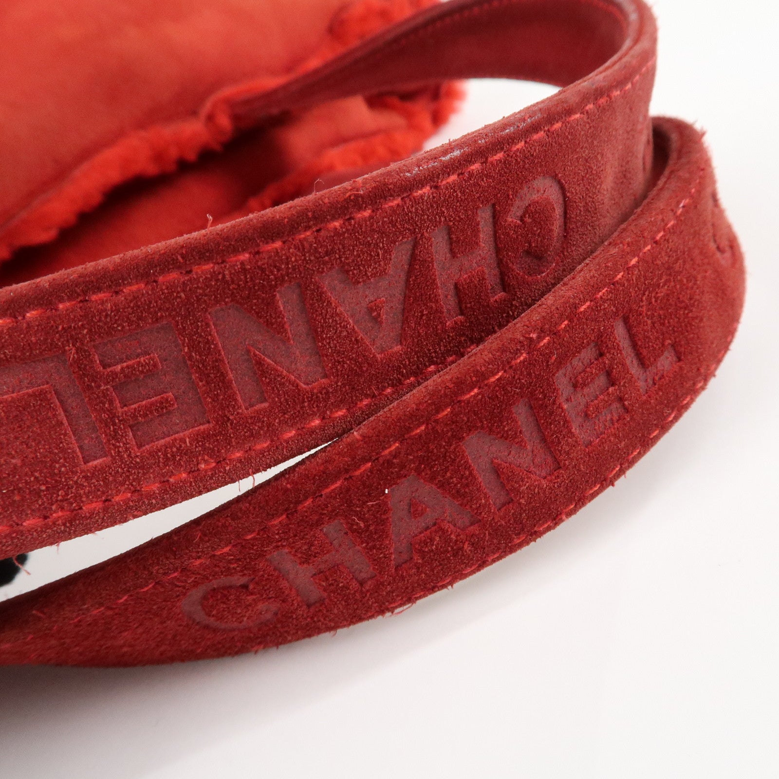 CHANEL Mouton Suede Tote Bag Hand Bag Shoulder Bag Red Used