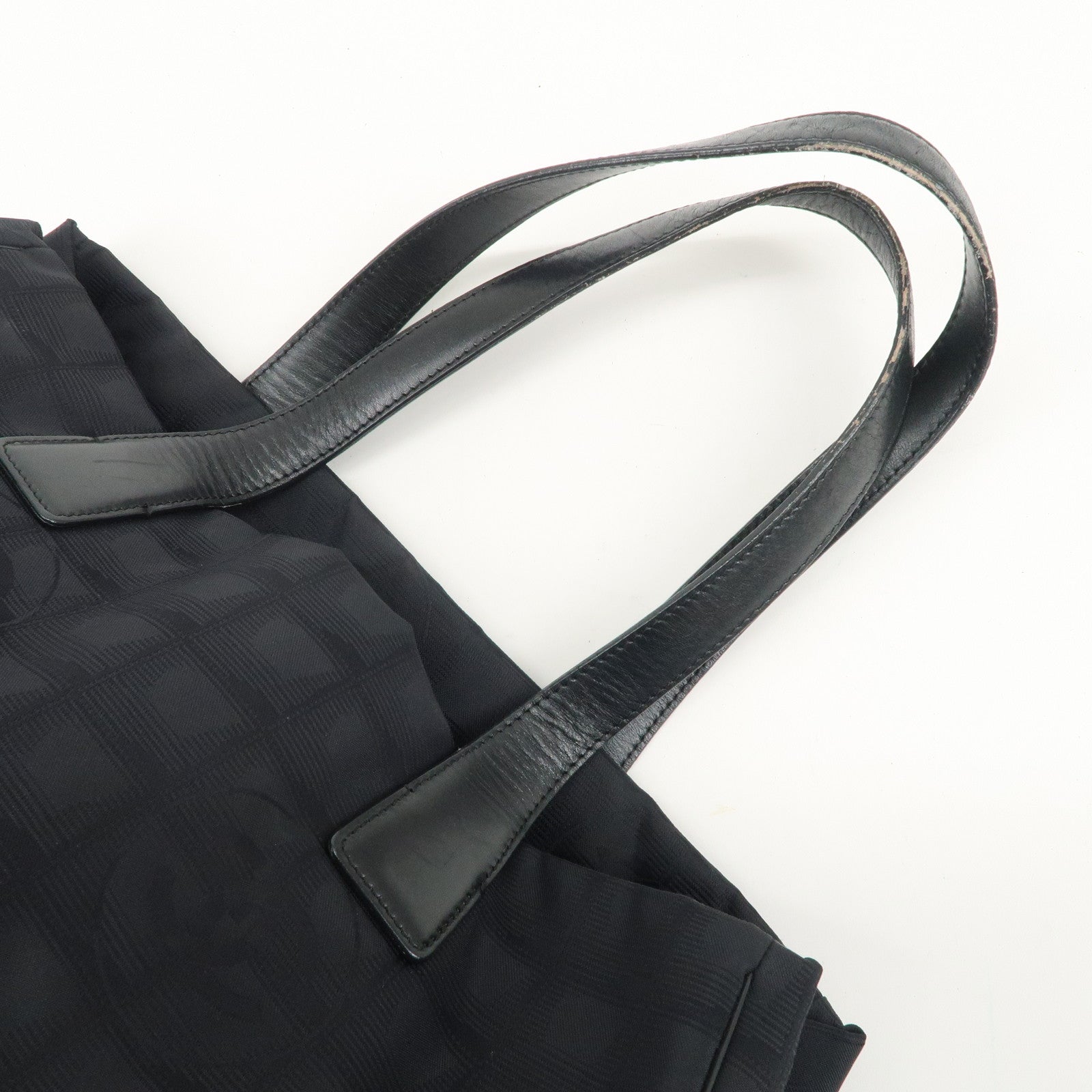 CHANEL Travel Line Nylon Jacquard Leather Tote Bag MM Black A15991 Used