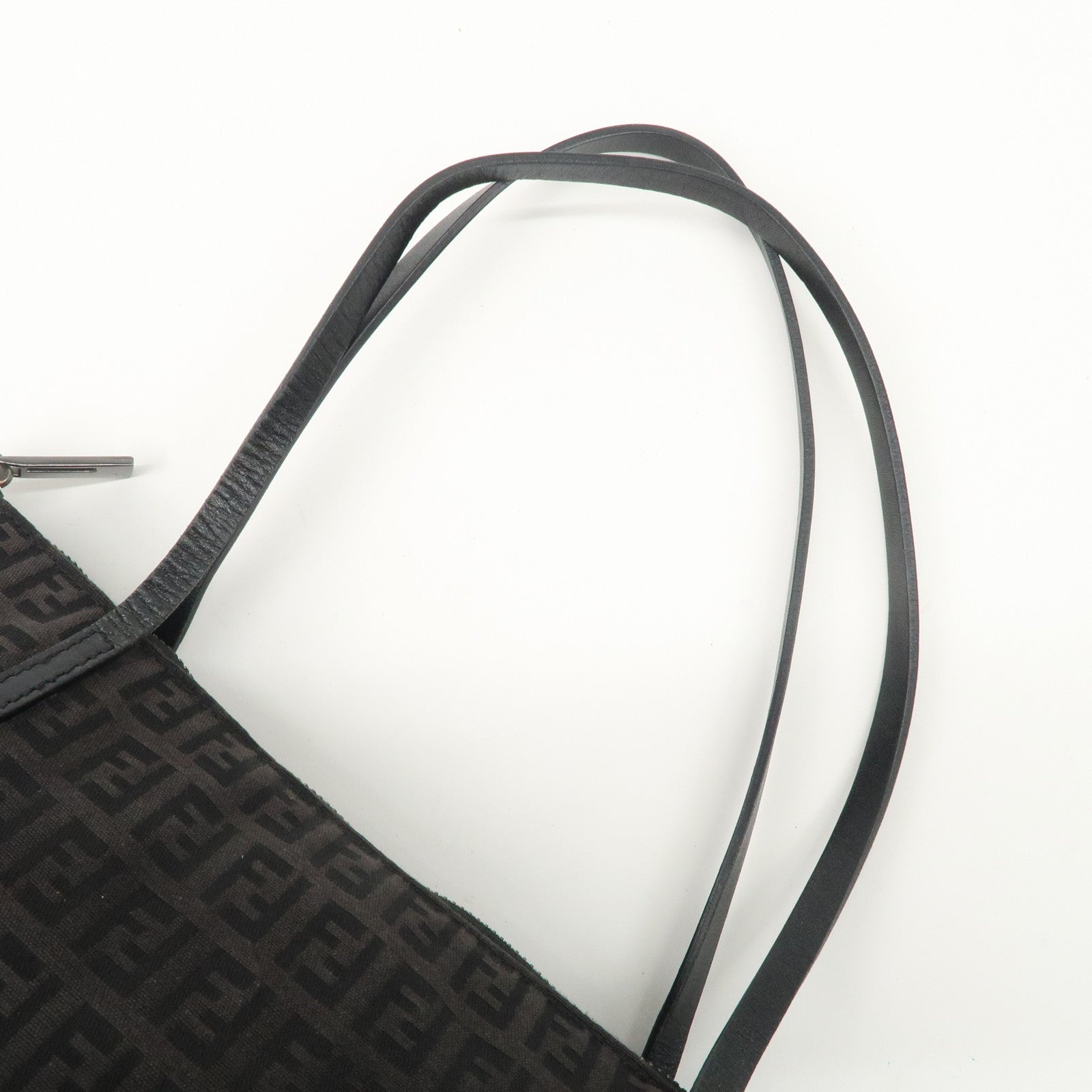 FENDI Zucchino Canvas Leather Tote Bag Brown Black 8BH023 Used