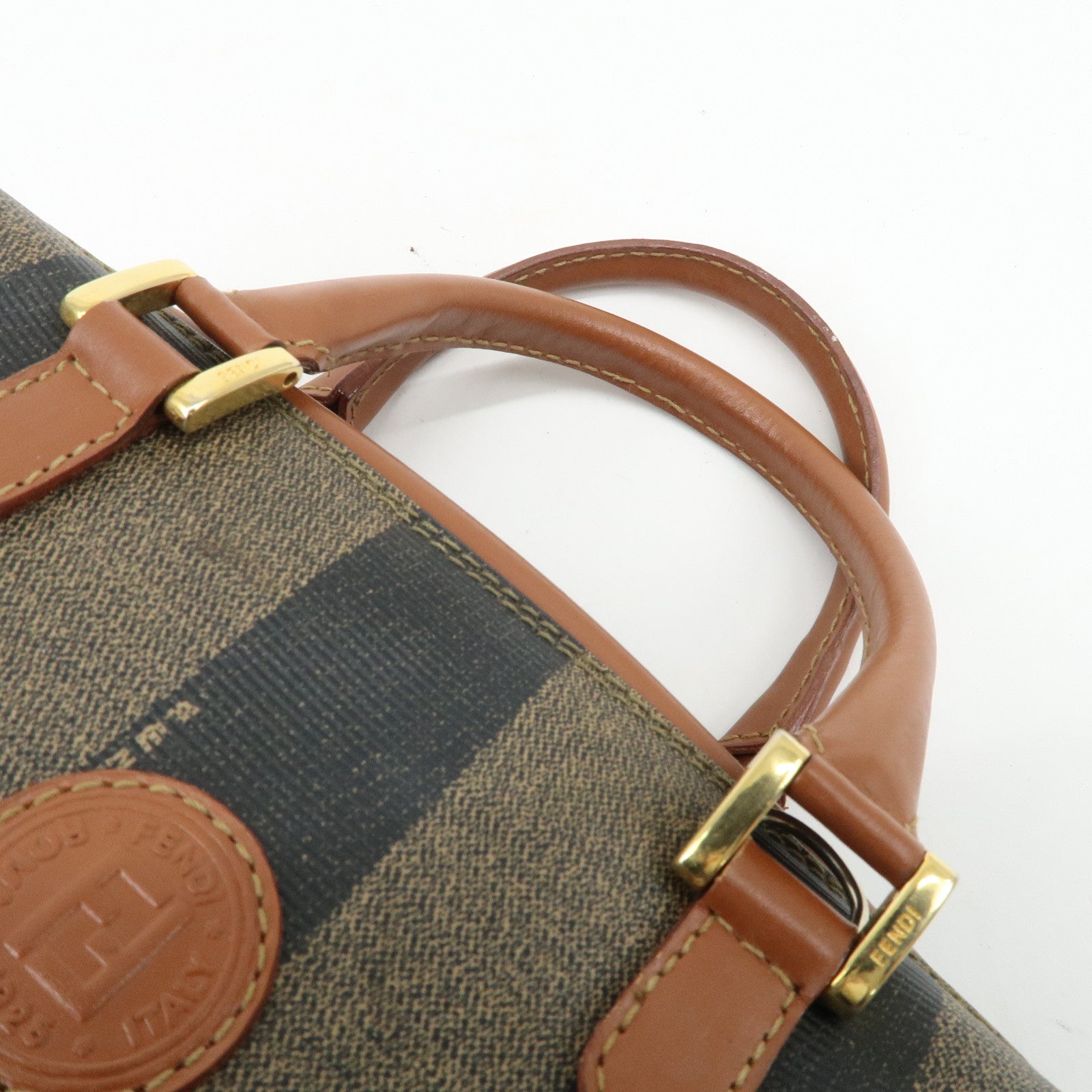 FENDI Pequin PVC Leather Hand Bag Brown Black 259021 Used