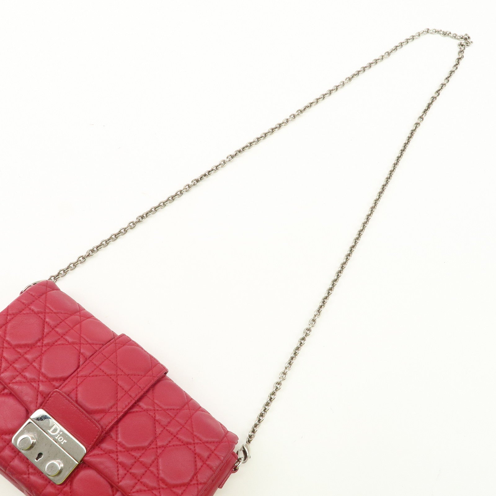 Christian Dior Cannage Leather Chain Shoulder Bag Red Used