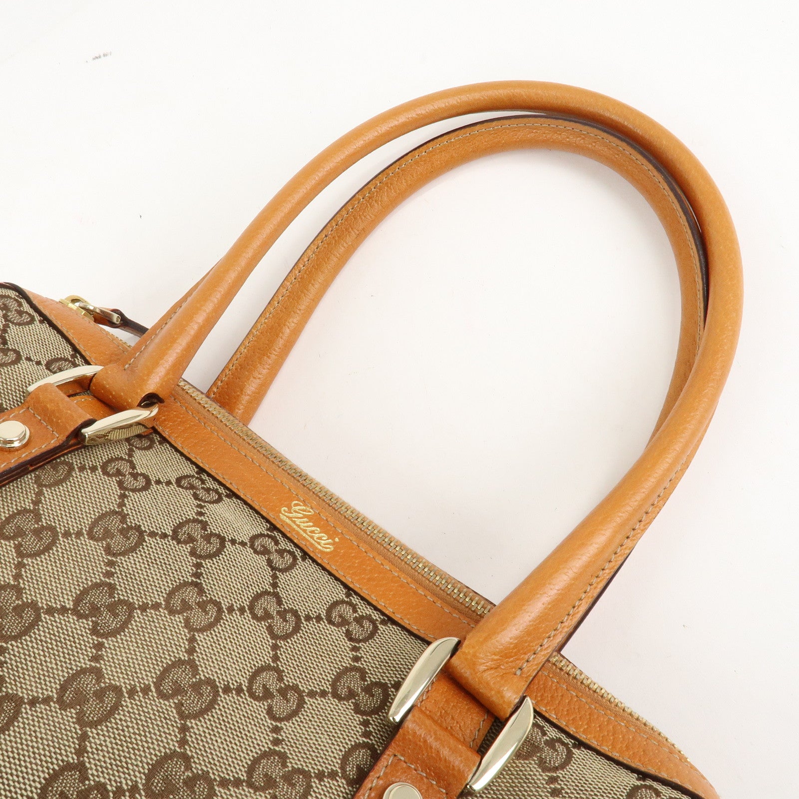 GUCCI Abbey GG Canvas Leather Mini Boston Bag Beige Orange 130942 Used