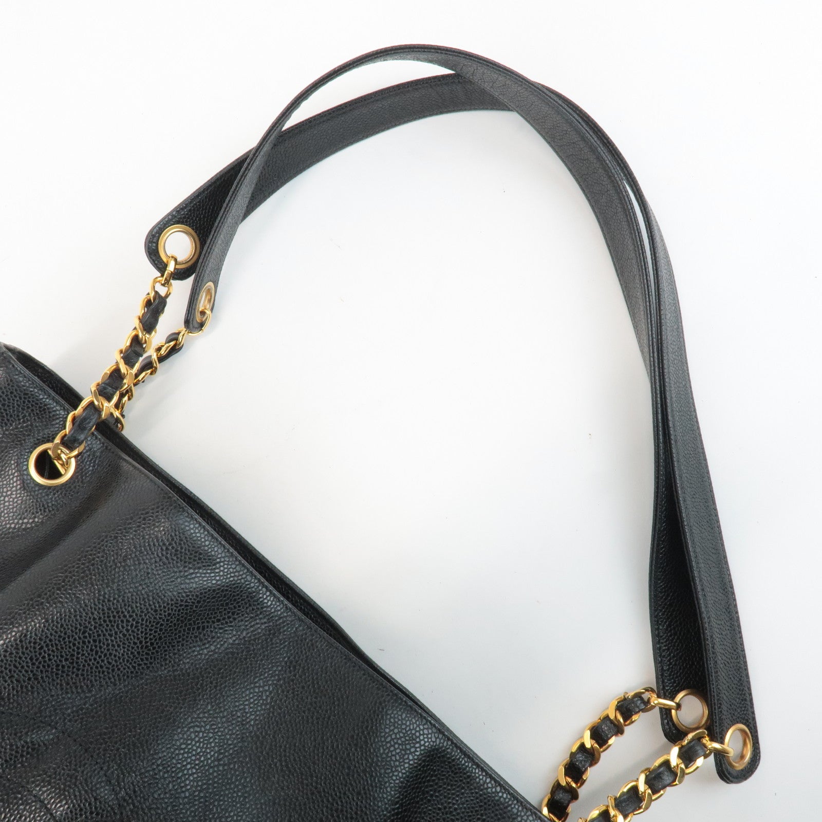 CHANEL COCO Mark Caviar Skin Chain Shoulder Bag Gold Hardware Used