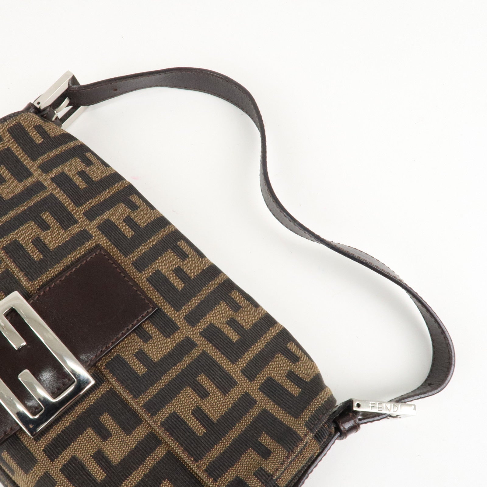 FENDI Mamma Baguette Zucca Canvas Shoulder Bag Brown Black 26424 Used