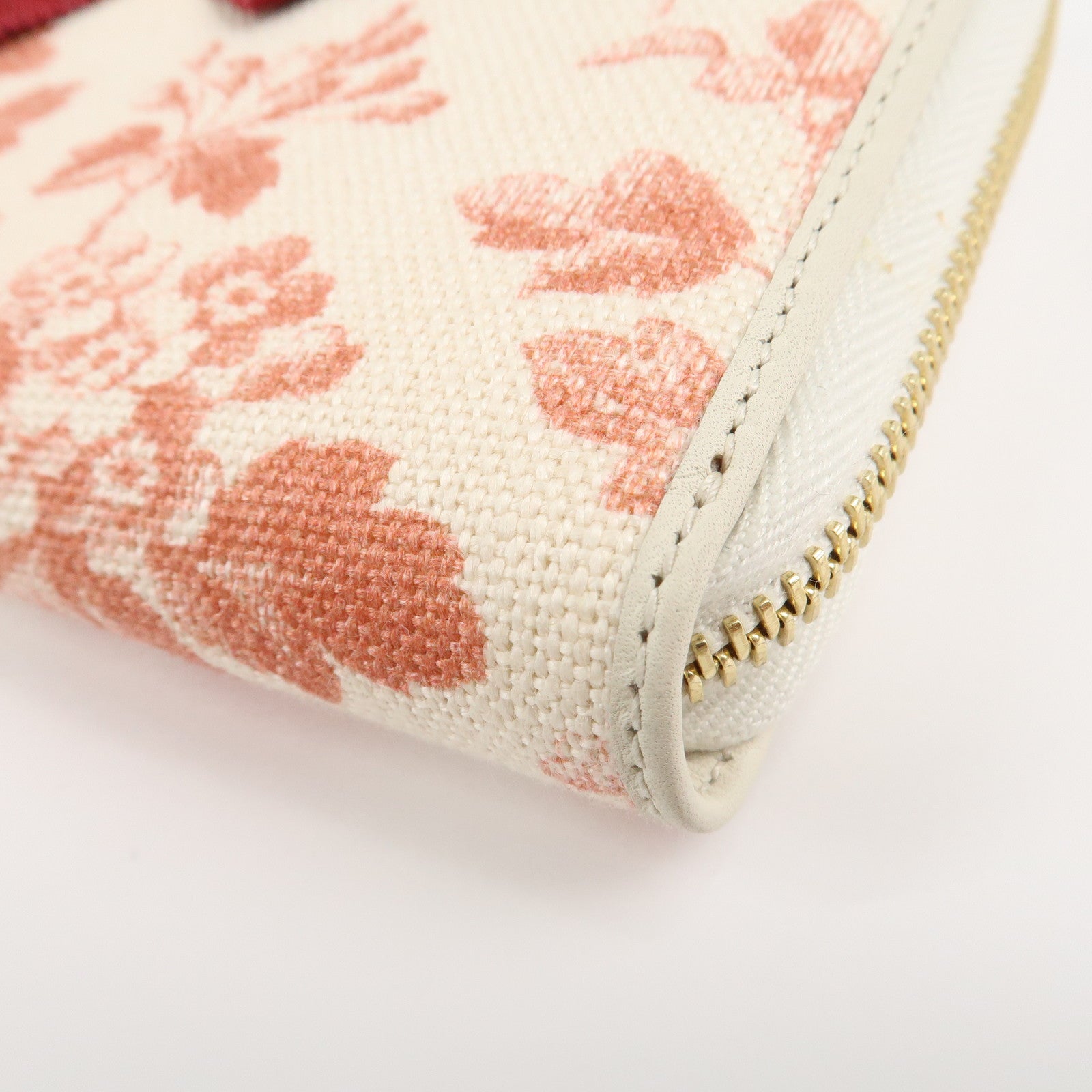 GUCCI GG Marmont Canvas Leather Floral Pattern Round Zipper Wallet Used