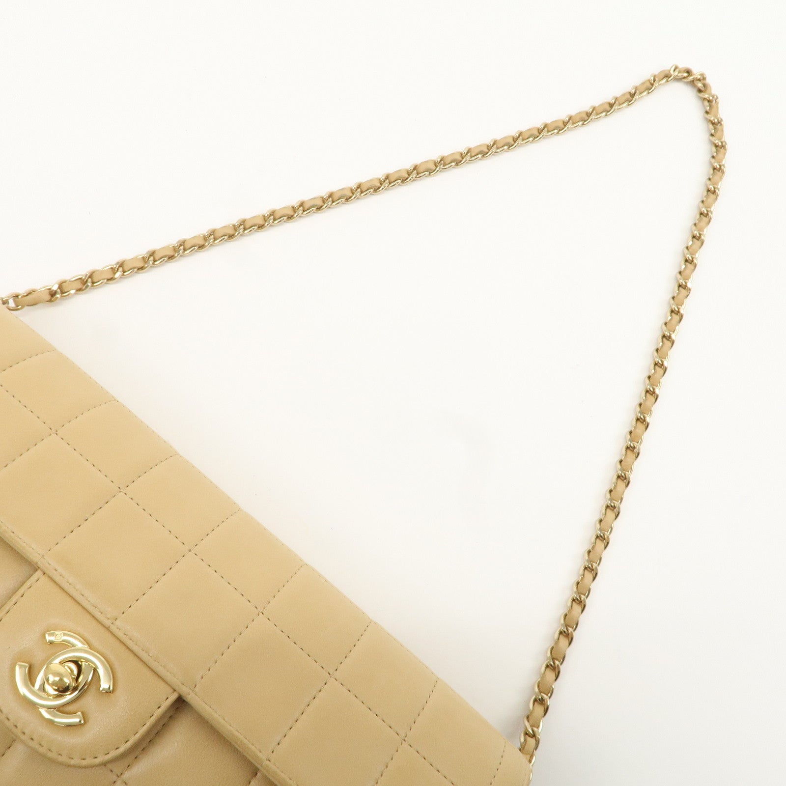 CHANEL Chocolate Bar Lamb Skin Chain Shoulder Bag Beige A15316 Used