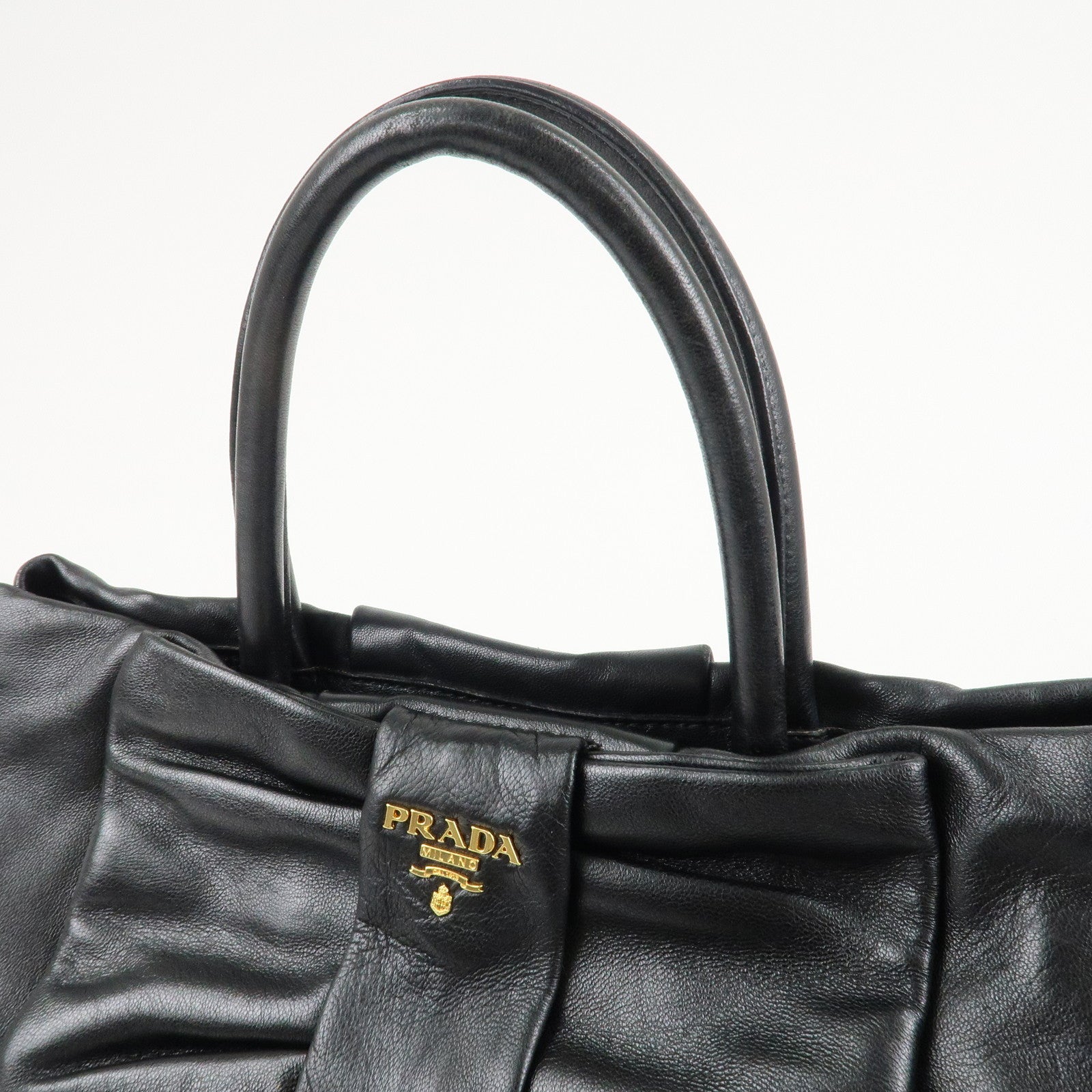 PRADA Nappa Leather Ribbon Tote Bag Hand Bag NERO Black BN1601 Used