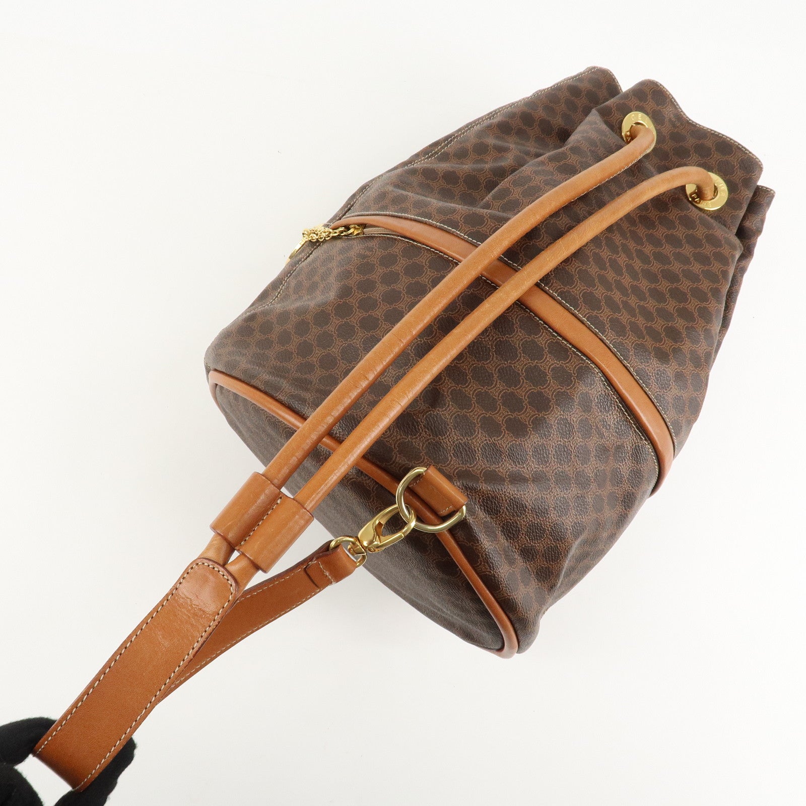 CELINE Macadam PVC Leather One Shoulder Bag Dark Brown Used