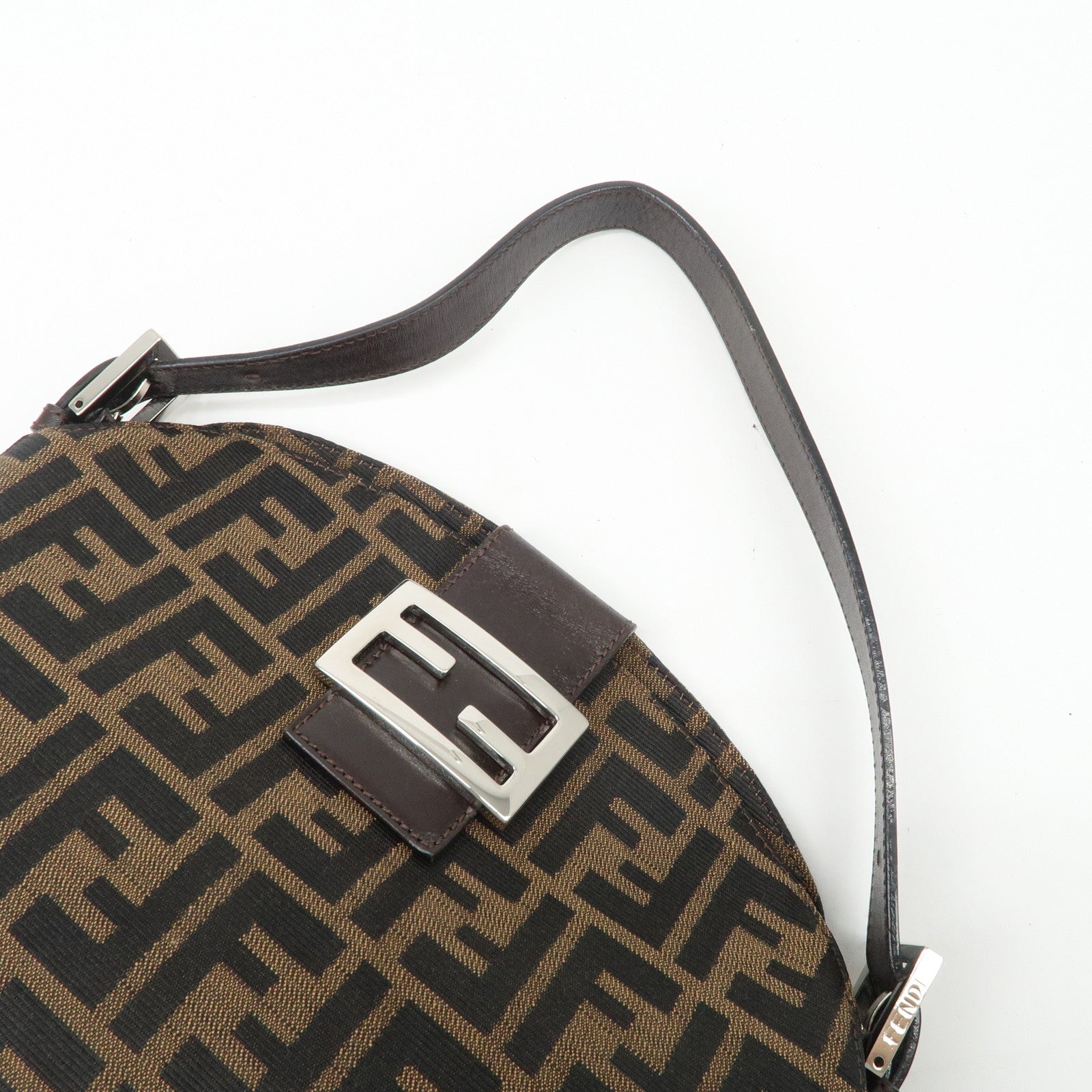 FENDI Zucca Canvas Leather Semi-Shoulder Bag Brown Black 26725 Used
