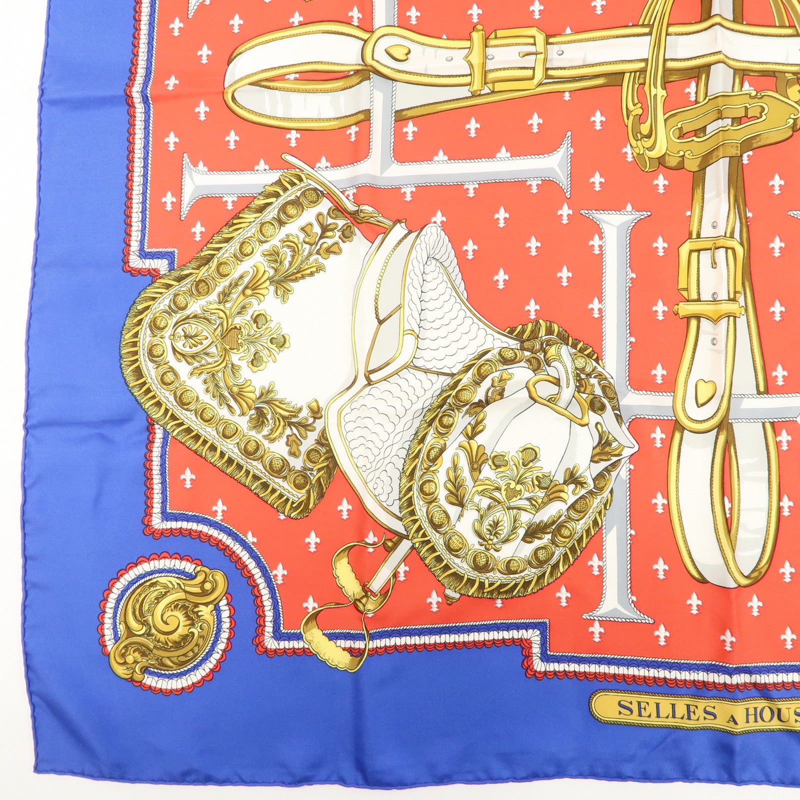 HERMES Carre 90 Silk 100% Scarf Selles A Housse Belt Print Used
