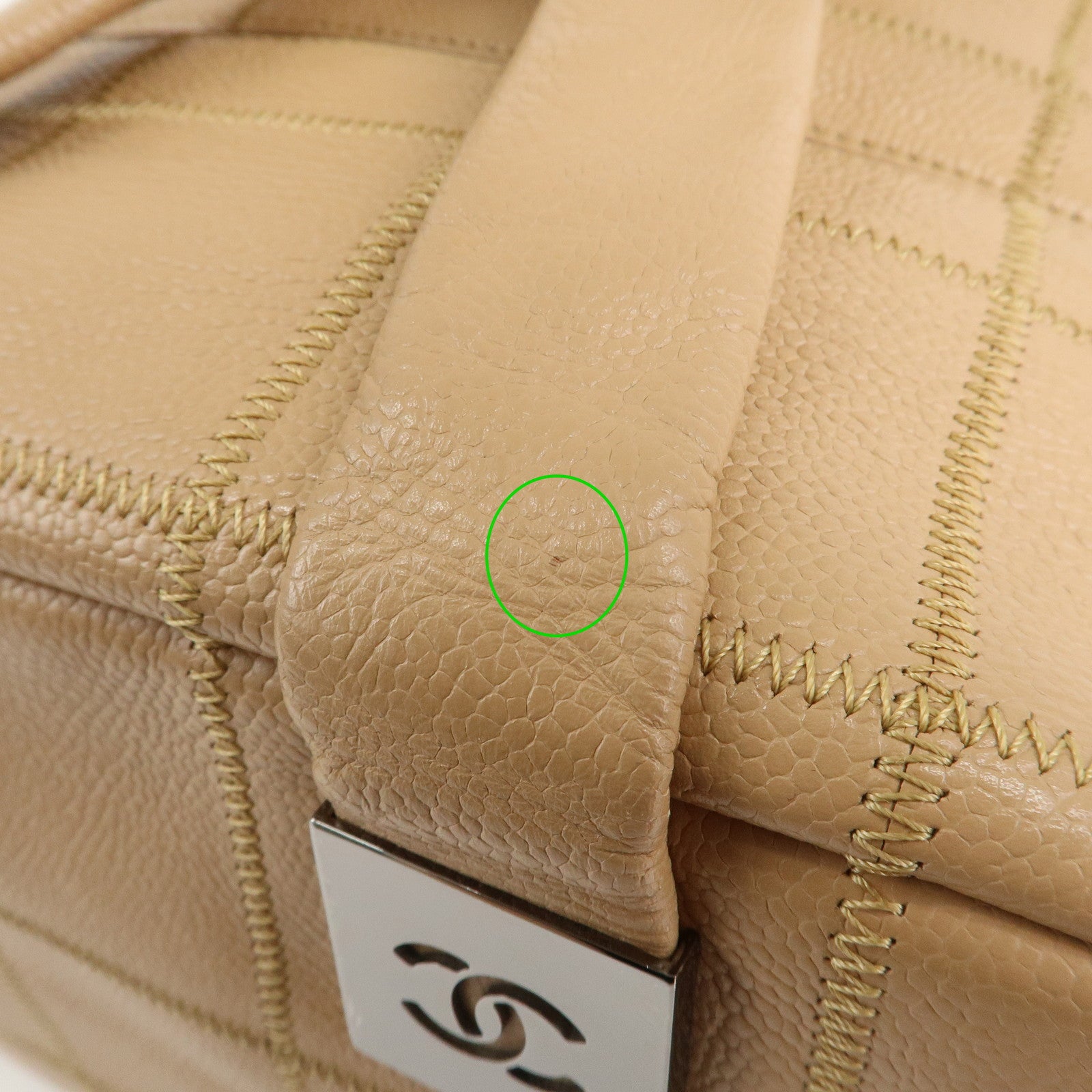 CHANEL Chocolate Bar Caviar Skin Boston Bag Beige A24184 Used