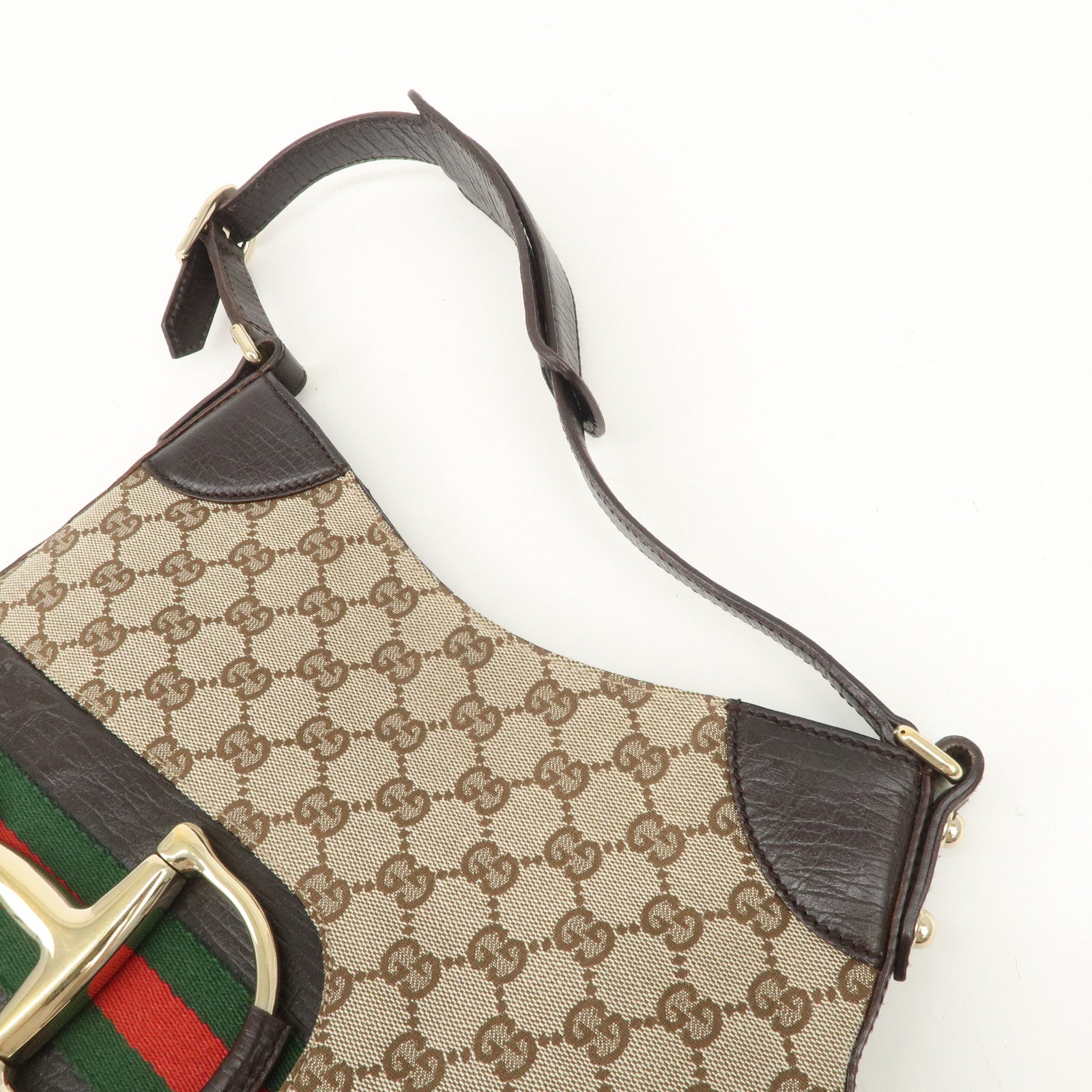 GUCCI Horsebit Sherry GG Canvas Leather Shoulder Bag Beige 137288 Used