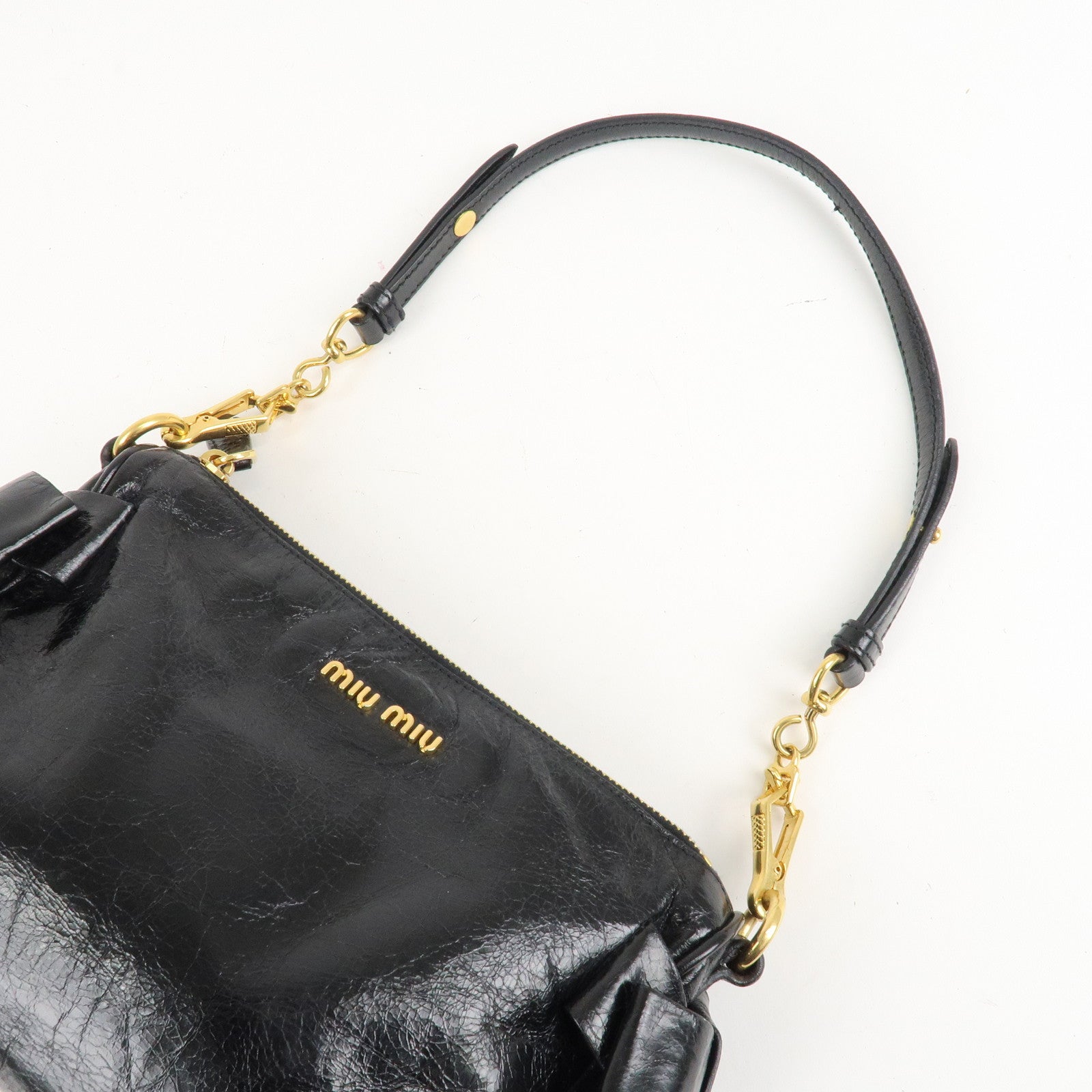 MIU MIU Leather Shoulder Bag Hand Bag Black Used