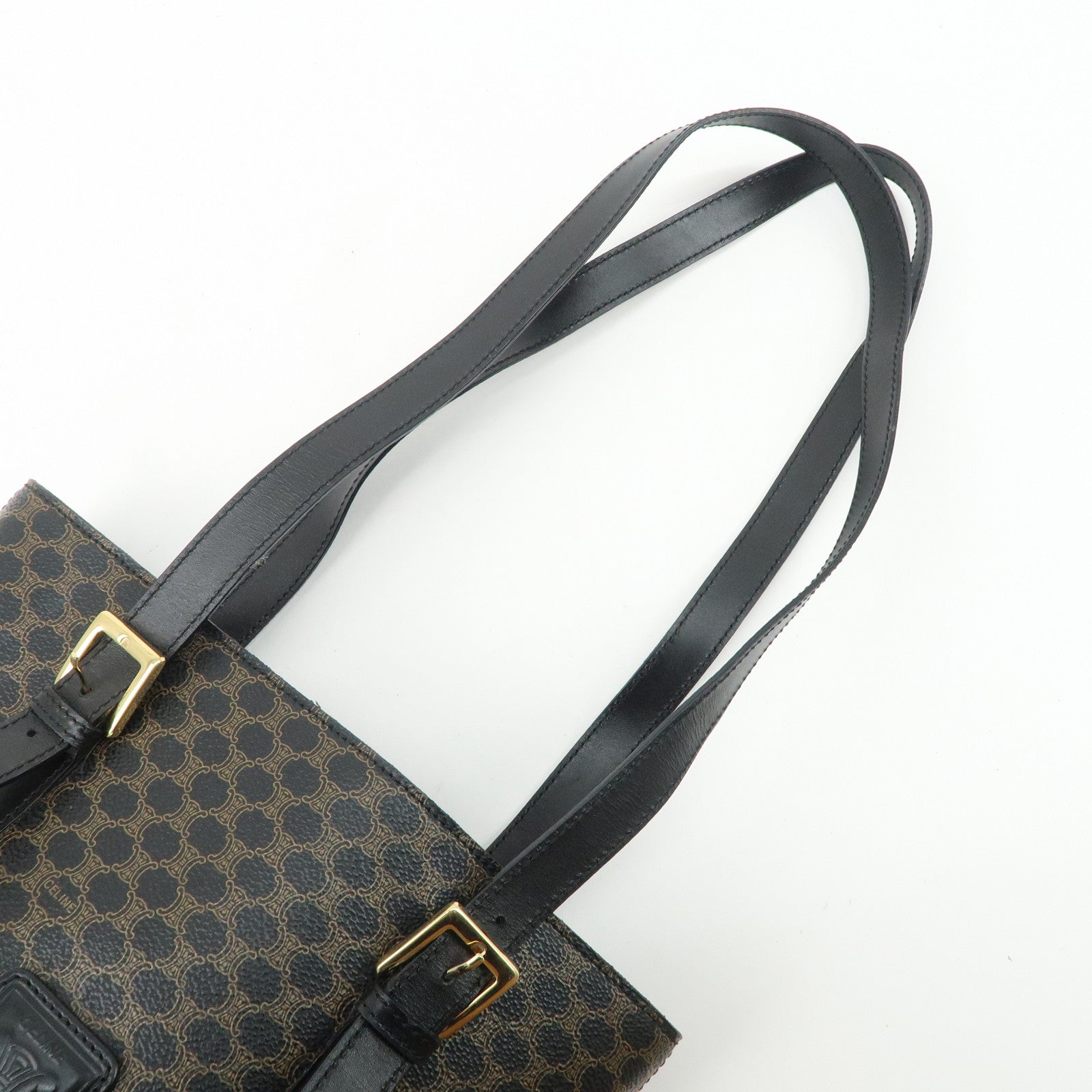 CELINE Macadam PVC Leather Tote Bag Shoulder Bag Brown Black Used