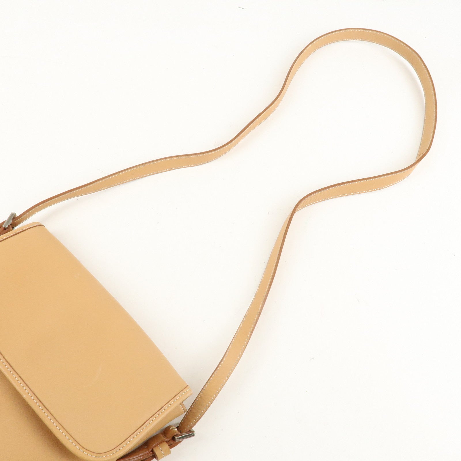 BURBERRY Leather Shoulder Bag Crossbody Bag Beige Used