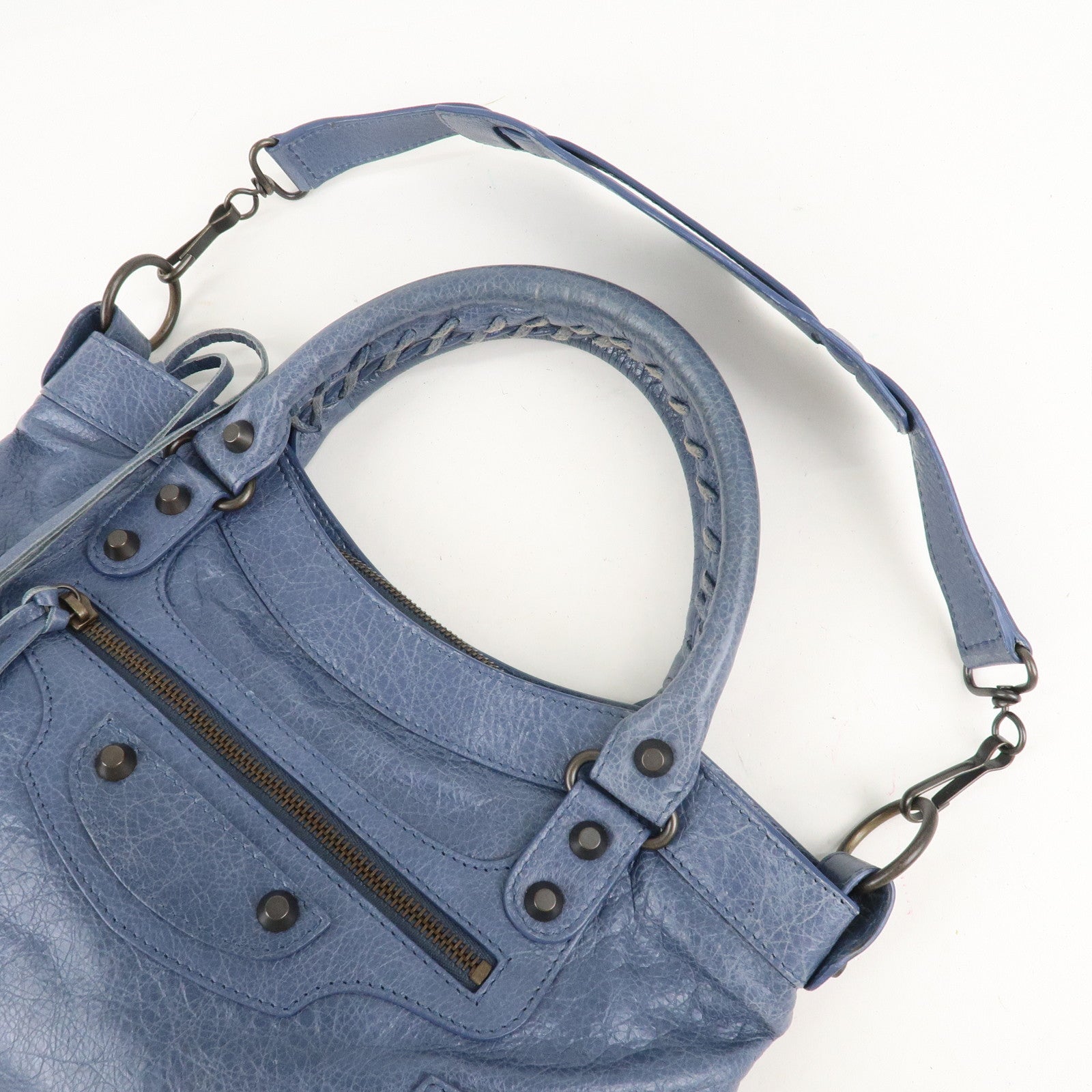 BALENCIAGA The First Leather 2Way Bag Hand Bag Blue Used