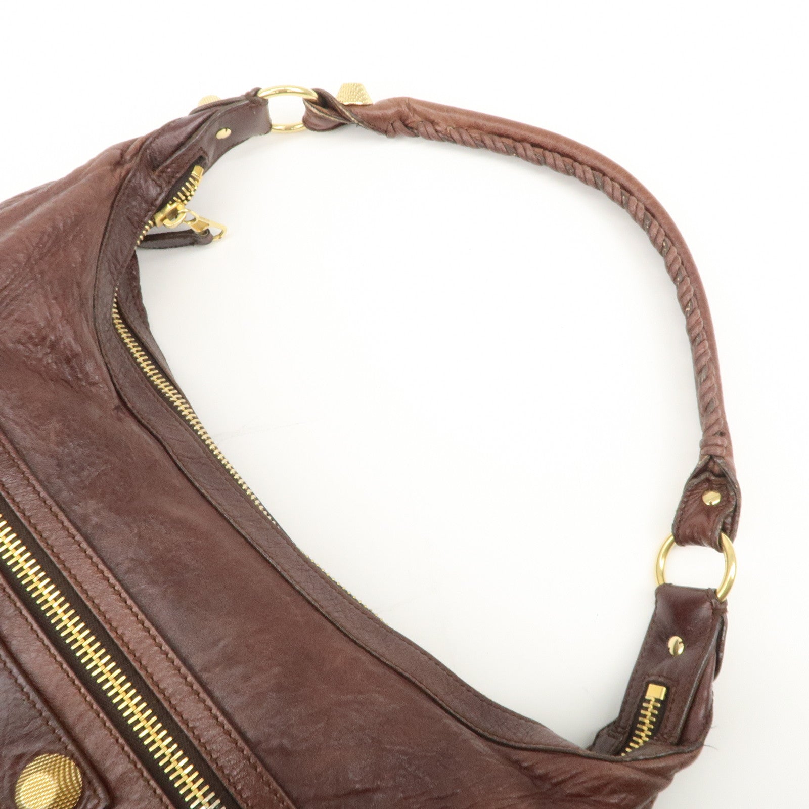 BALENCIAGA Leather Shoulder Bag Brown 497717 Used