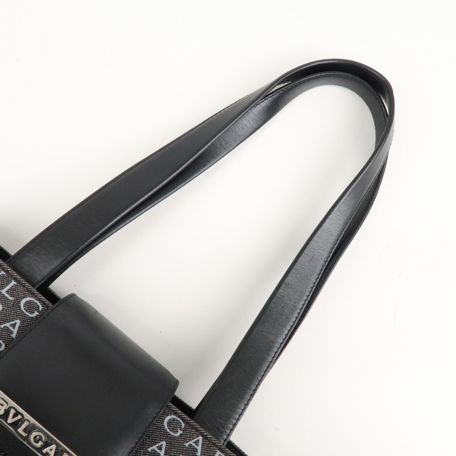 BVLGARI Logo Mania Canvas Leather Tote Bag Shoulder Bag Black Used