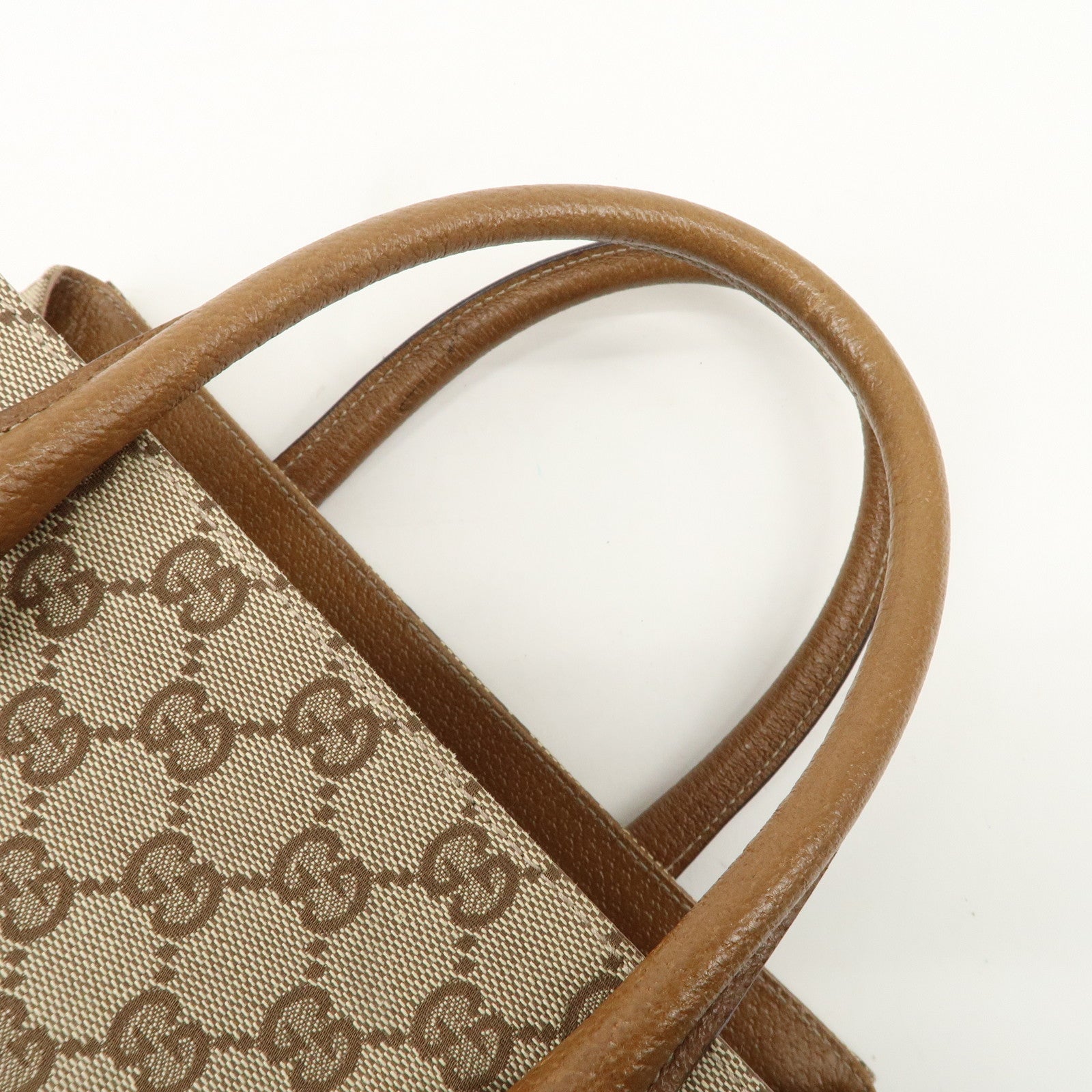 GUCCI GG Canvas Leather Tote Bag Hand Bag Beige Brown 120895 Used