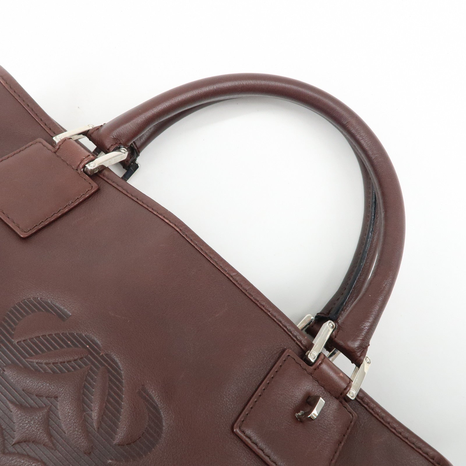 LOEWE Anagram Amazone 28 Leather Tote Bag Hand Bag Dark Brown Used