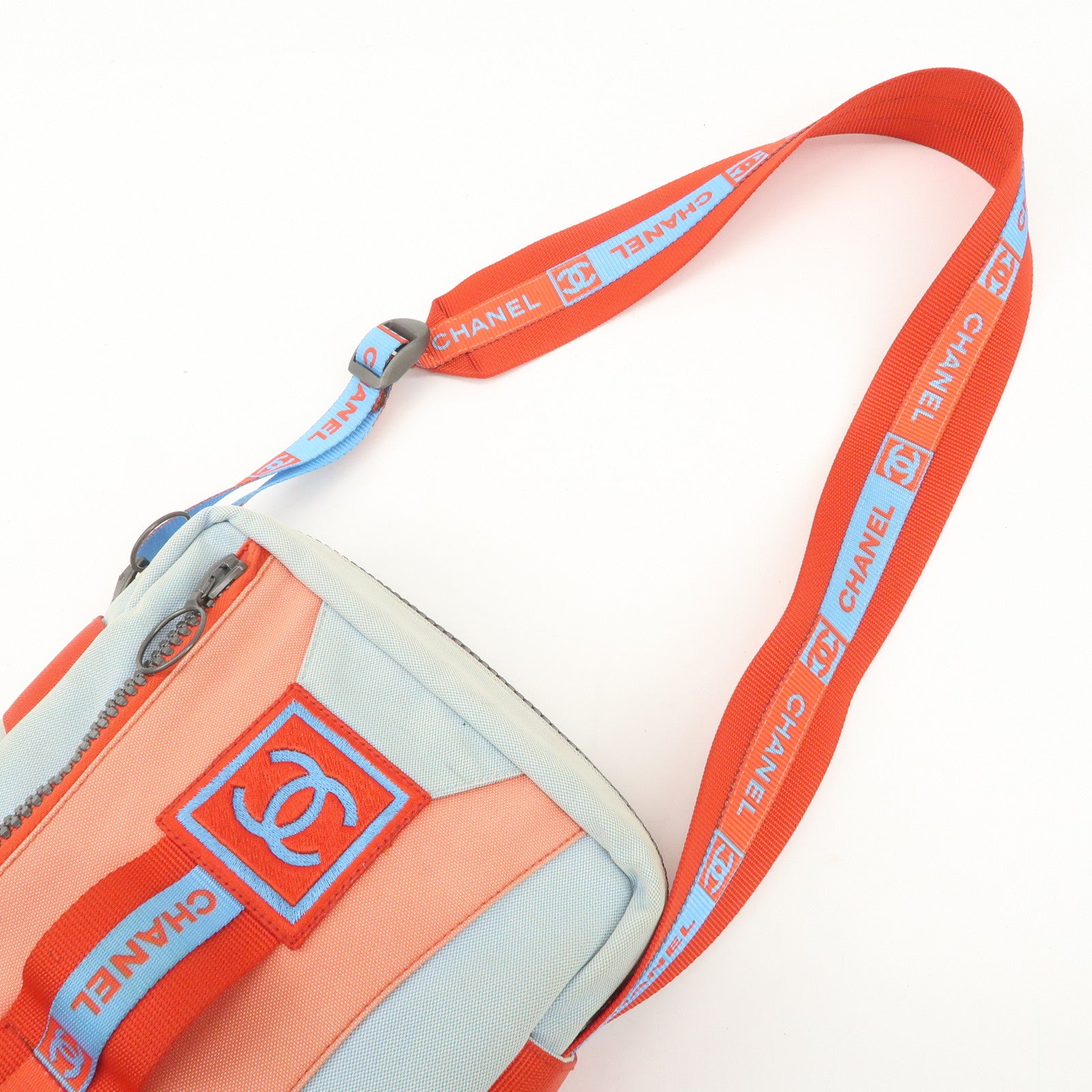 CHANEL Sports Nylon Canvas COCO Mark Shoulder Bag Blue Red Used