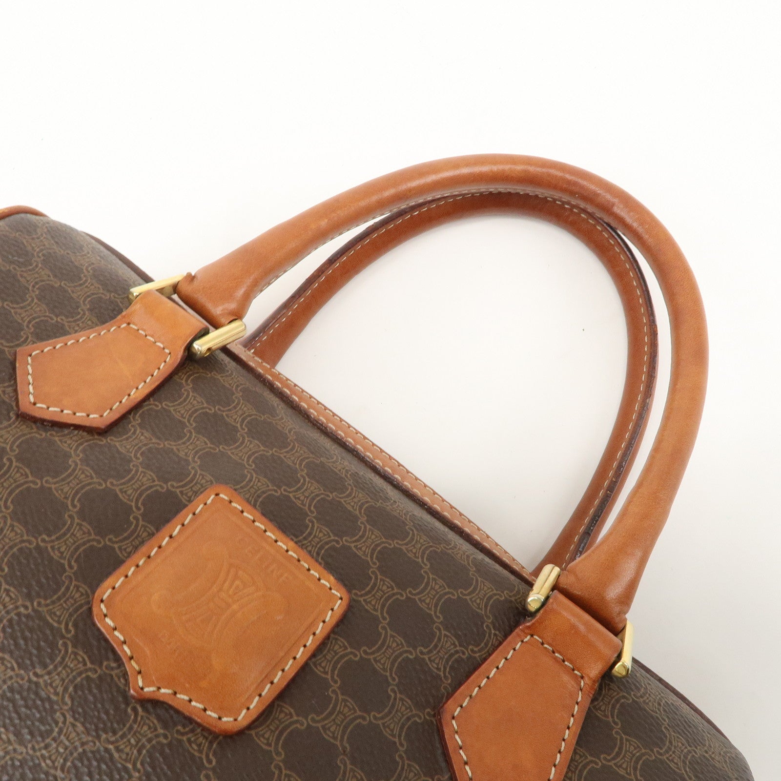 CELINE Macadam PVC Leather Boston Bag Hand Bag Brown Used